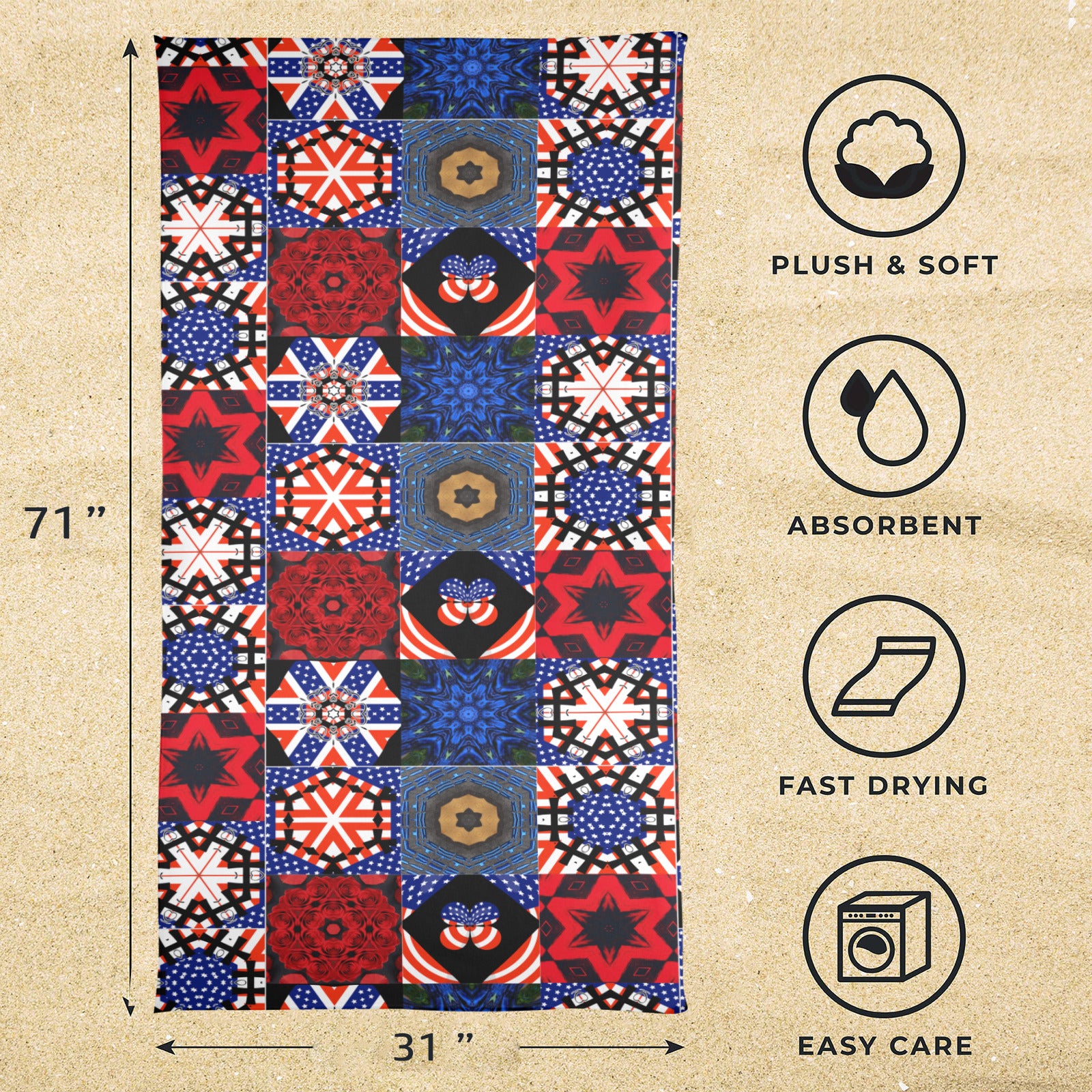 USA Patchwork Design Beach Towel - 31