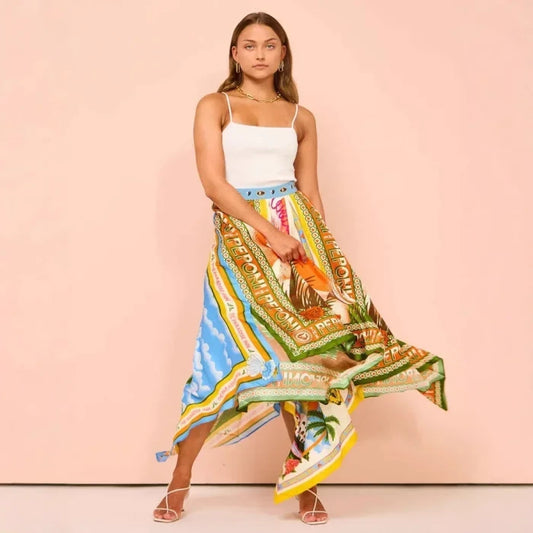 Peponi Boho Irregular Printed Skirt for Women - Summer Casual Style