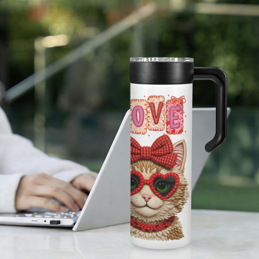 Yarn Cool Cat with Love Insulated Water Bottle with Handle | Ships from USA