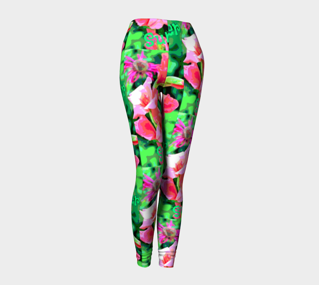 Pink Summer Flowers Printed Long Yoga Leggings