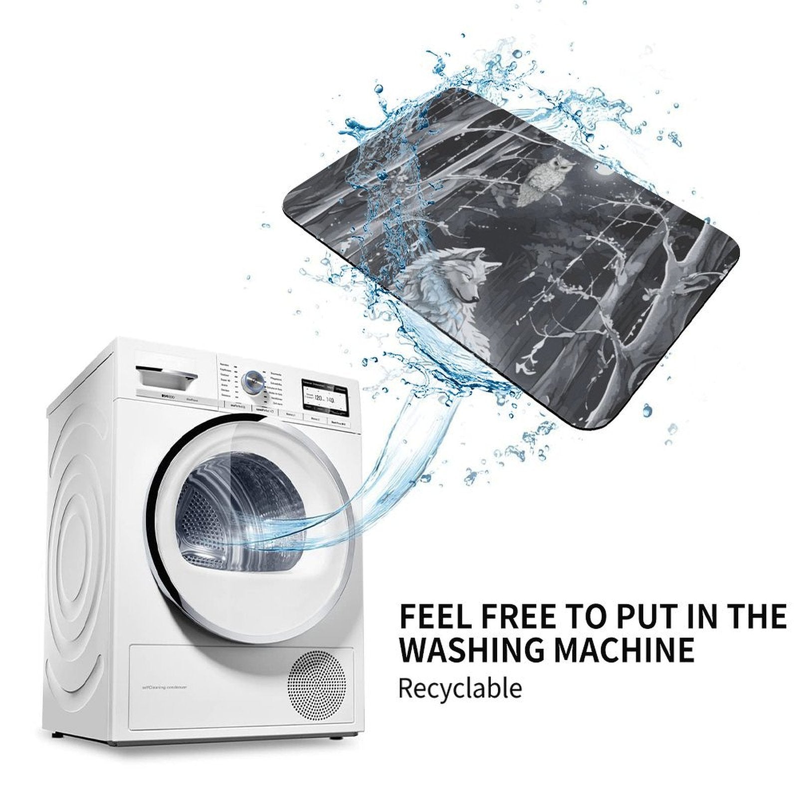 Ethereal Wolf in the Moonlight Design Diatomaceous Earth Bath Mat | Ships from USA