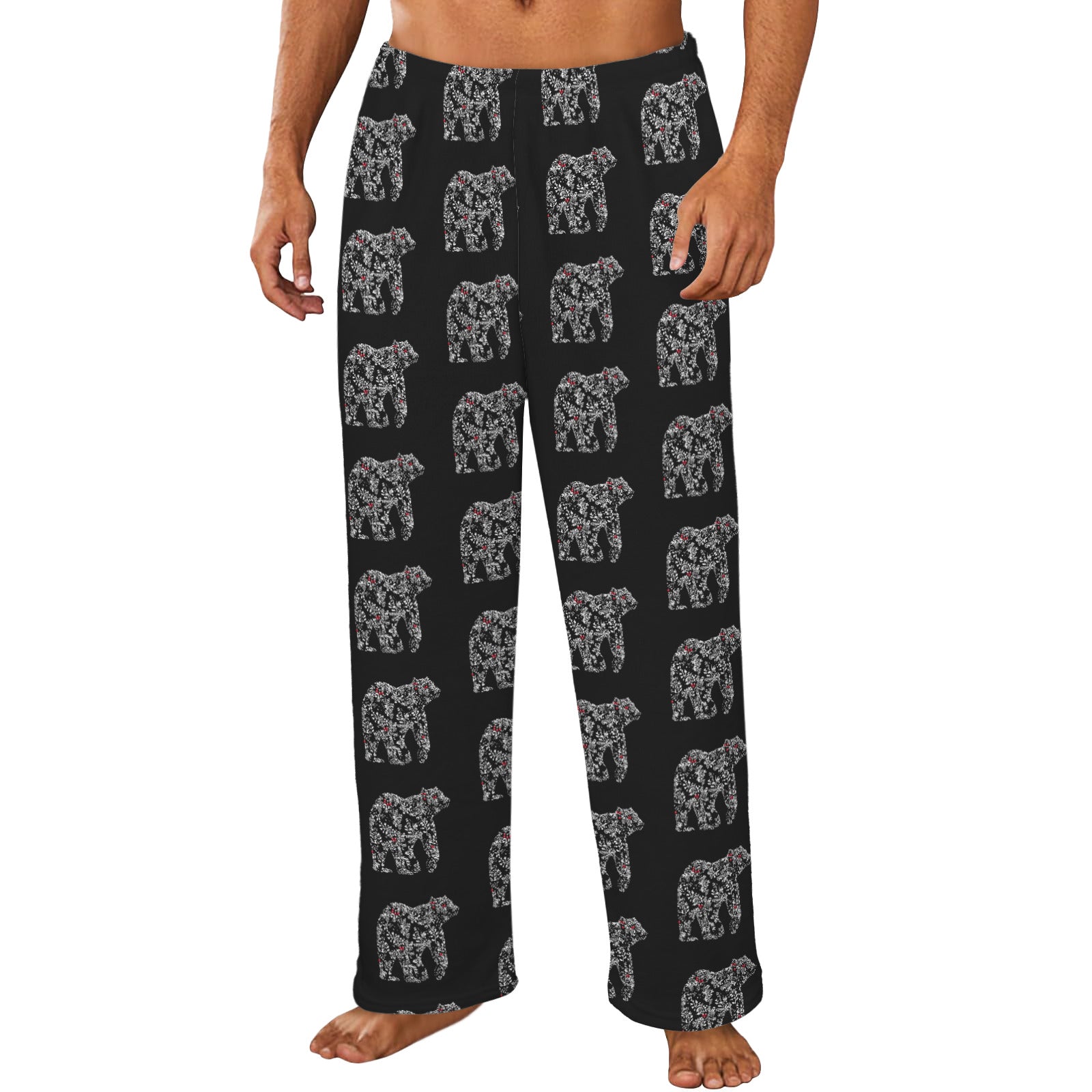 Chinoiserie Christmas Polar Bear Men's Flannel Pajama Trousers (Model Sets 02)(Made in Queens)