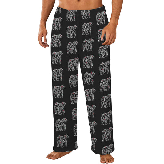 Chinoiserie Christmas Polar Bear Men's Flannel Pajama Trousers (Model Sets 02)(Made in Queens)