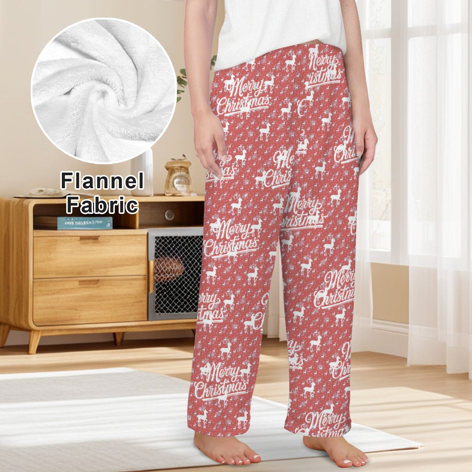 Merry Christmas Reindeer Women's Flannel Pajama Pants (Made in USA)