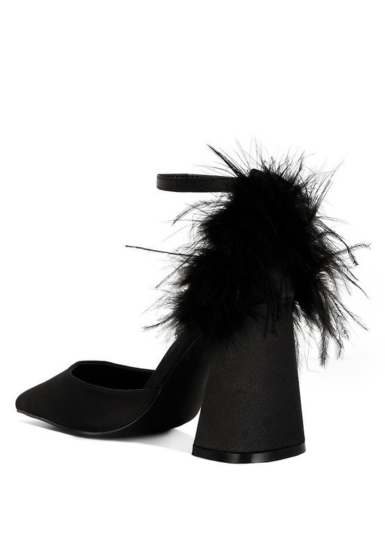 Women's Luxurious Palmetta Fur Detail Block Heeled Sandals