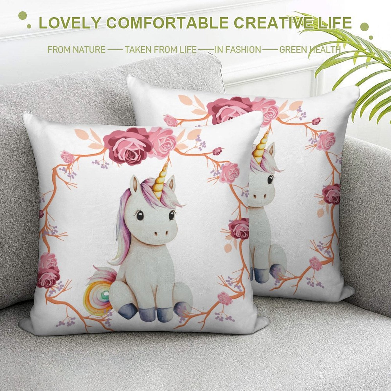 Baby Unicorn with Pink Roses 2-Piece Ultra-Soft Pillowcase Set - 18
