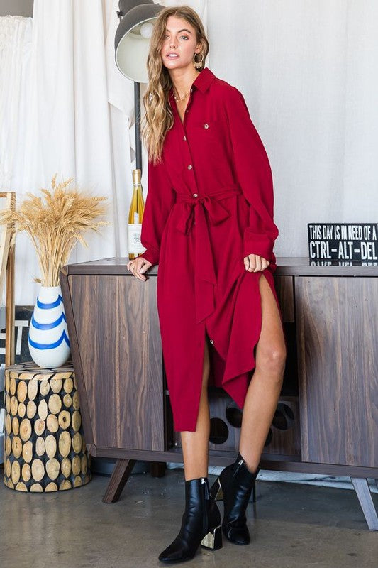 Women's Plus Size Button Down Shirt Midi Dress