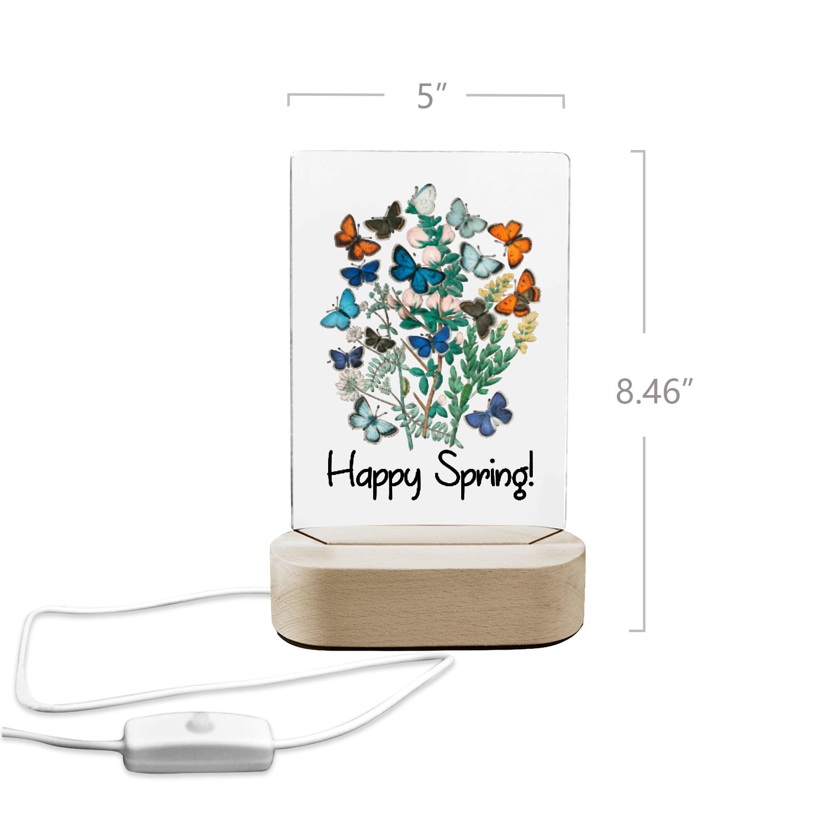 Happy Spring Butterflies Acrylic Panel with Lighted Stand (Made in USA)