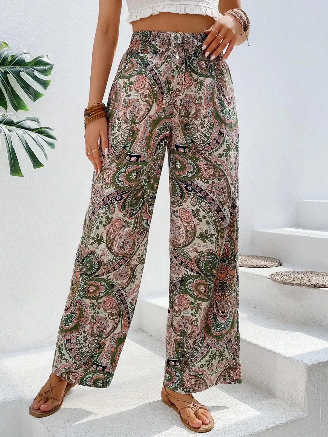 Boho Chic Paisley Printed Wide Leg Pants