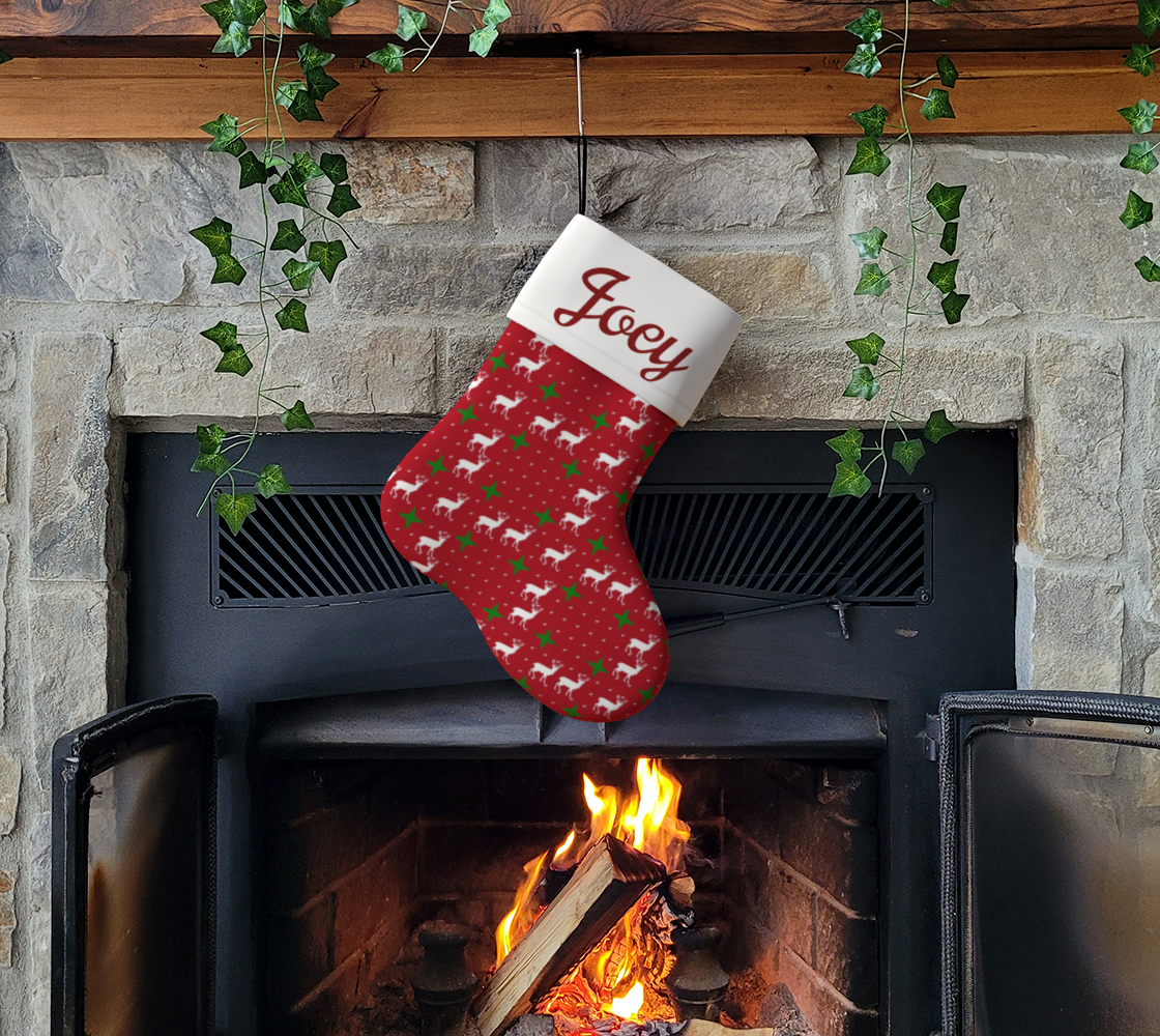 Reindeer Pattern on Red Christmas Stocking