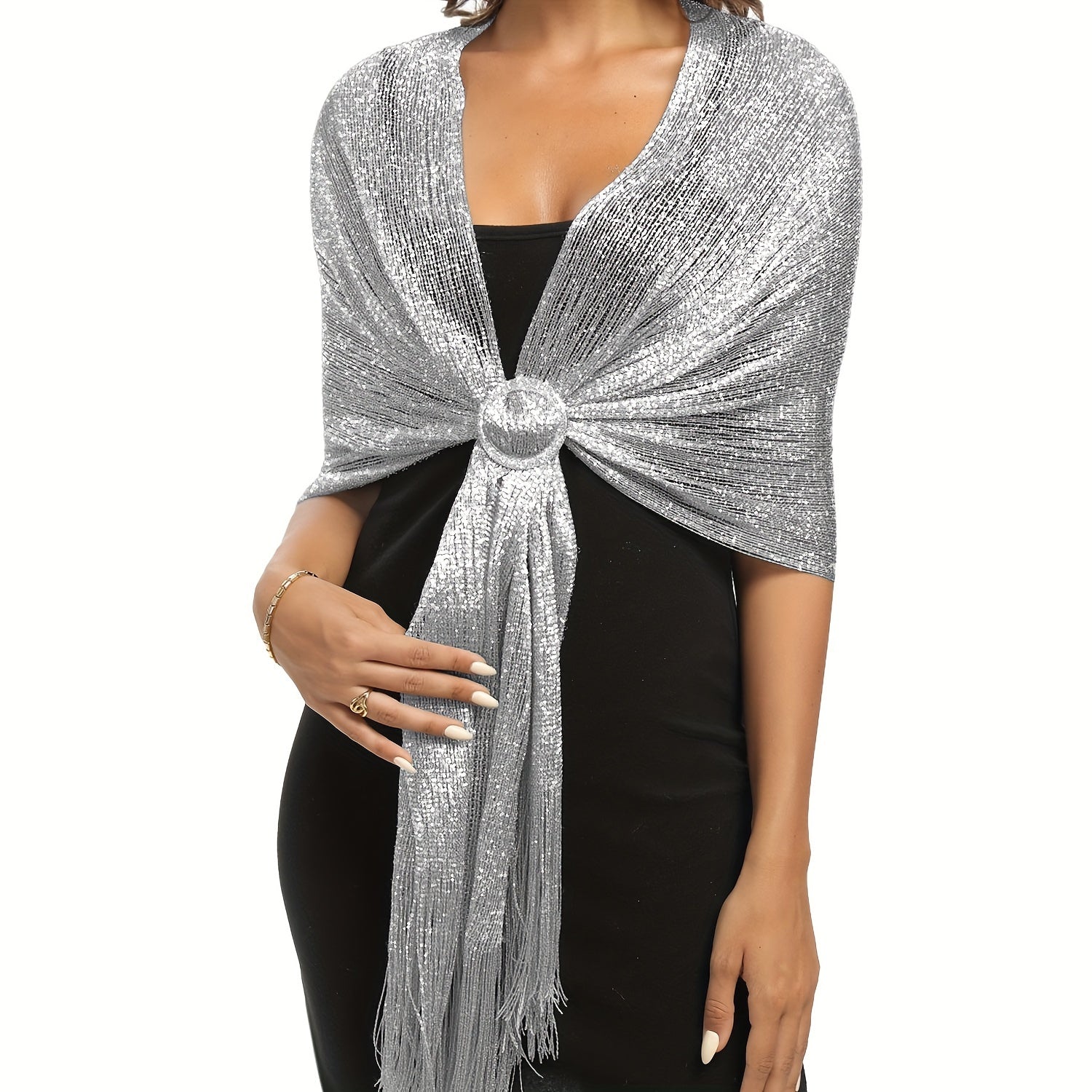 Elegant Formal Metallic Shawl and Wrap