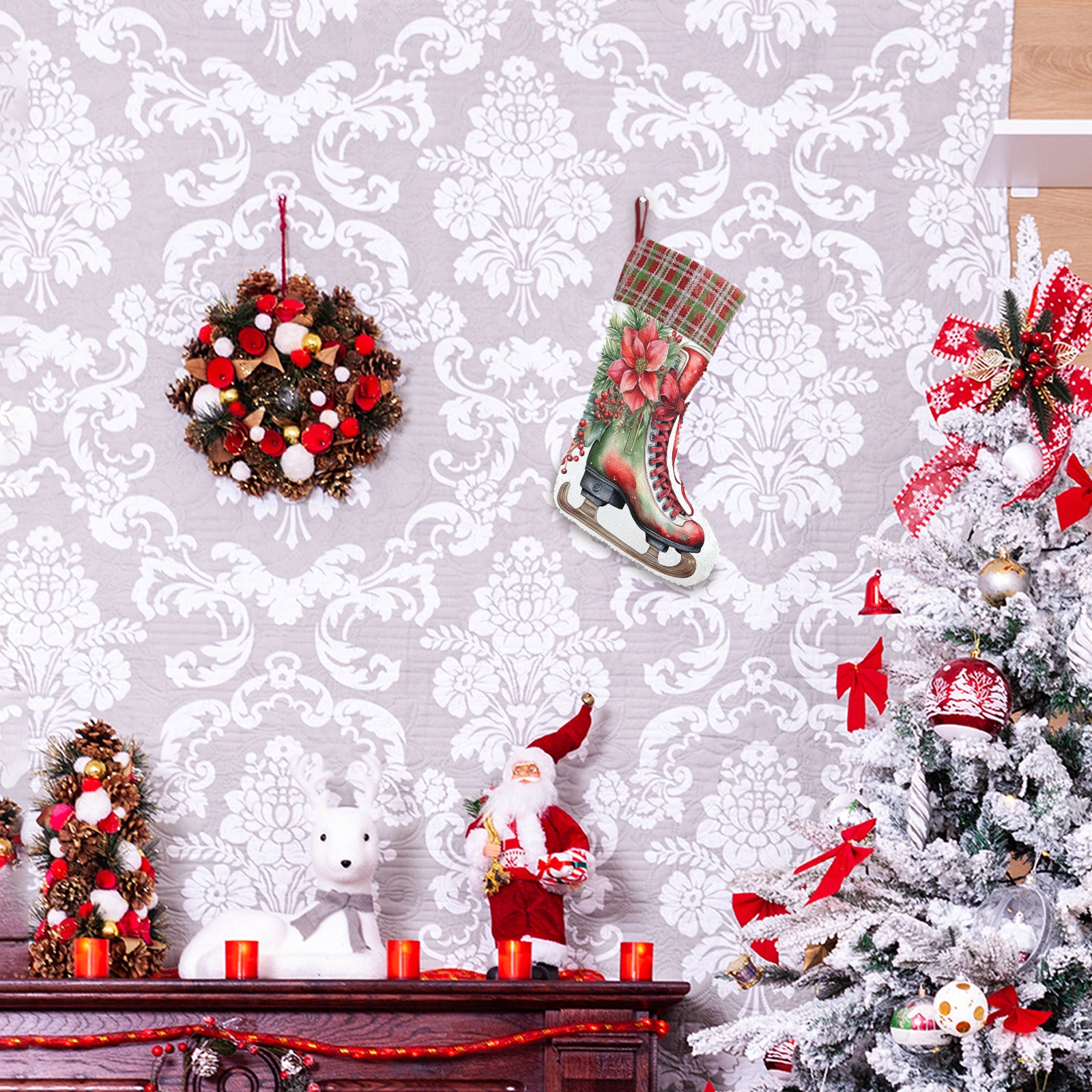 Christmas Ice Skate Sequin Christmas Stocking (Made in USA)