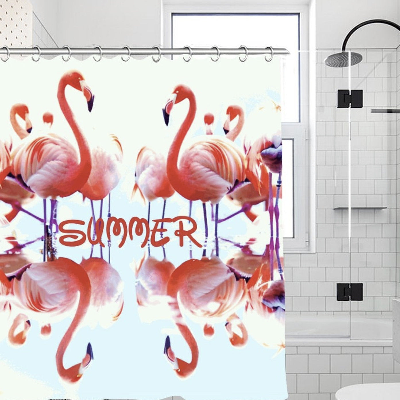 Pink Flamingos Summer Design Waterproof Shower Curtain