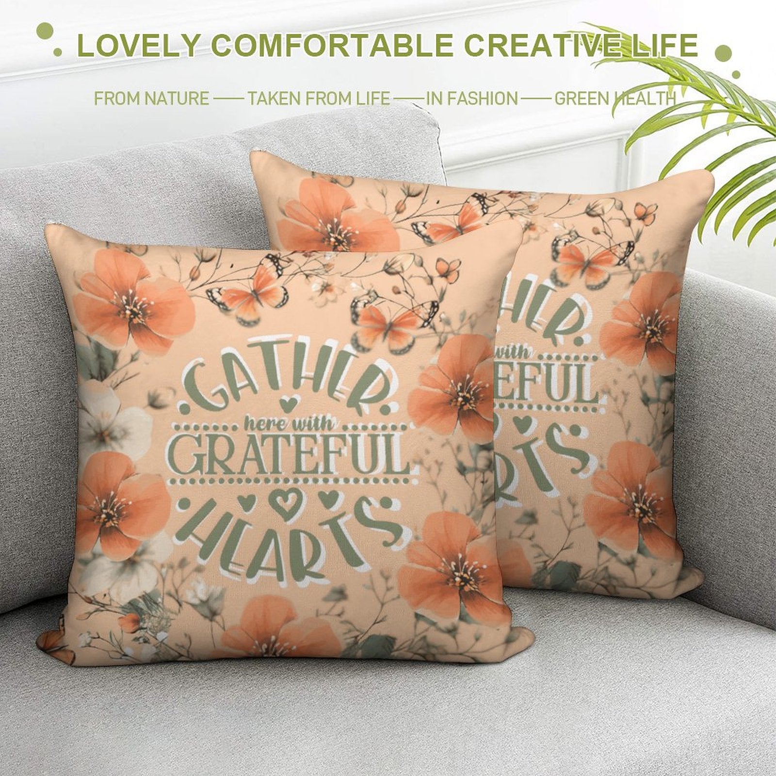 Gather Here with Grateful Hearts Orange 2-Piece Ultra-Soft Pillowcase Set - 18