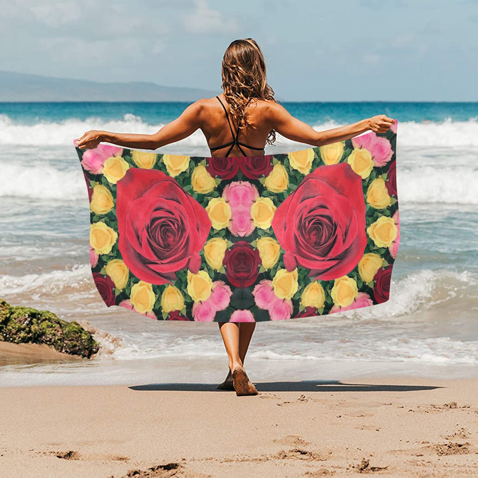 Red and Pink Roses Beach Towel 30