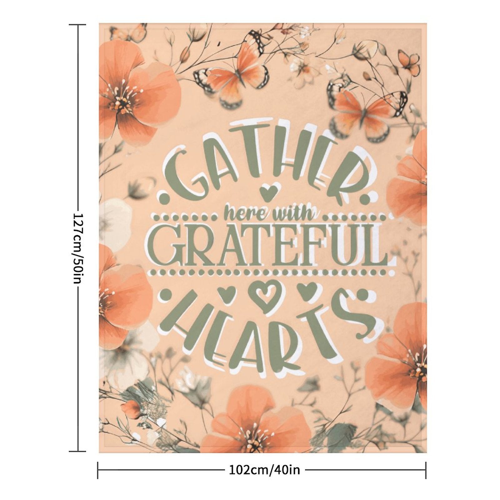 Gather Here with Grateful Hearts Orange Flannel Throw Blanket - 40