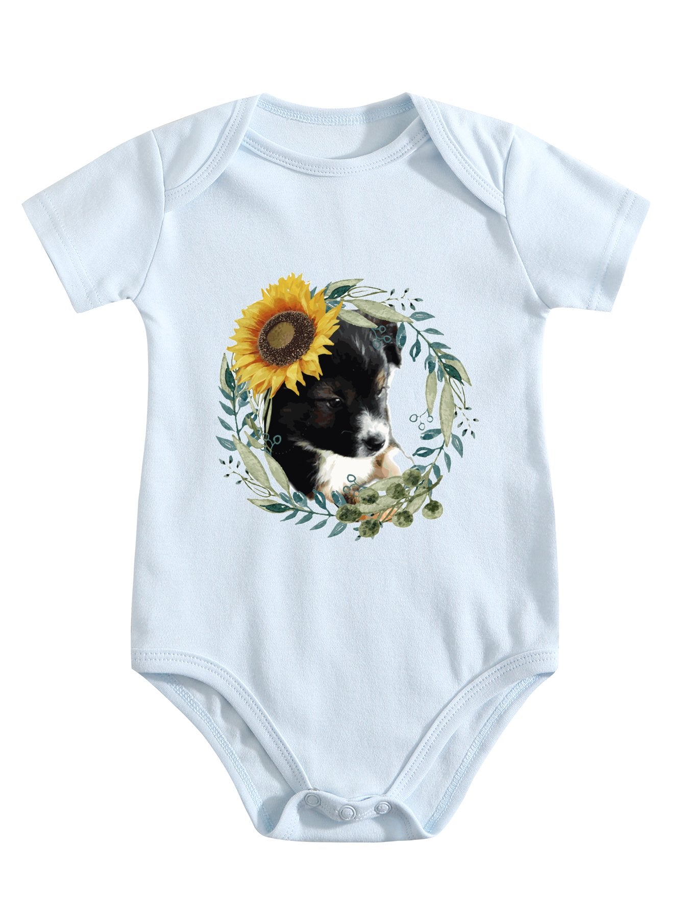 Cute Black Puppy Unisex Cotton Short Sleeve Baby Romper