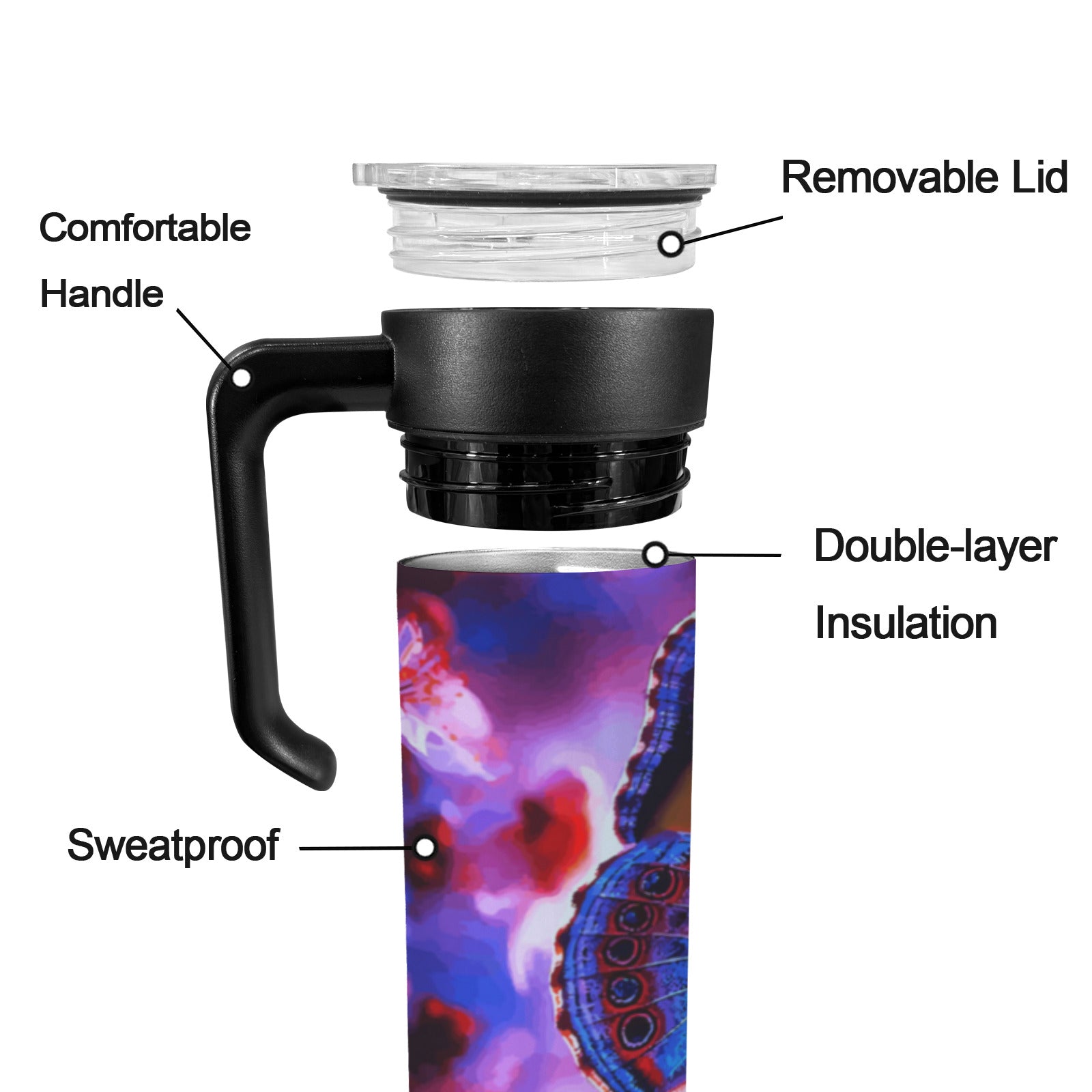 Butterfly in Cherry Tree 600ml Insulated Water Bottle with Screw On Handle