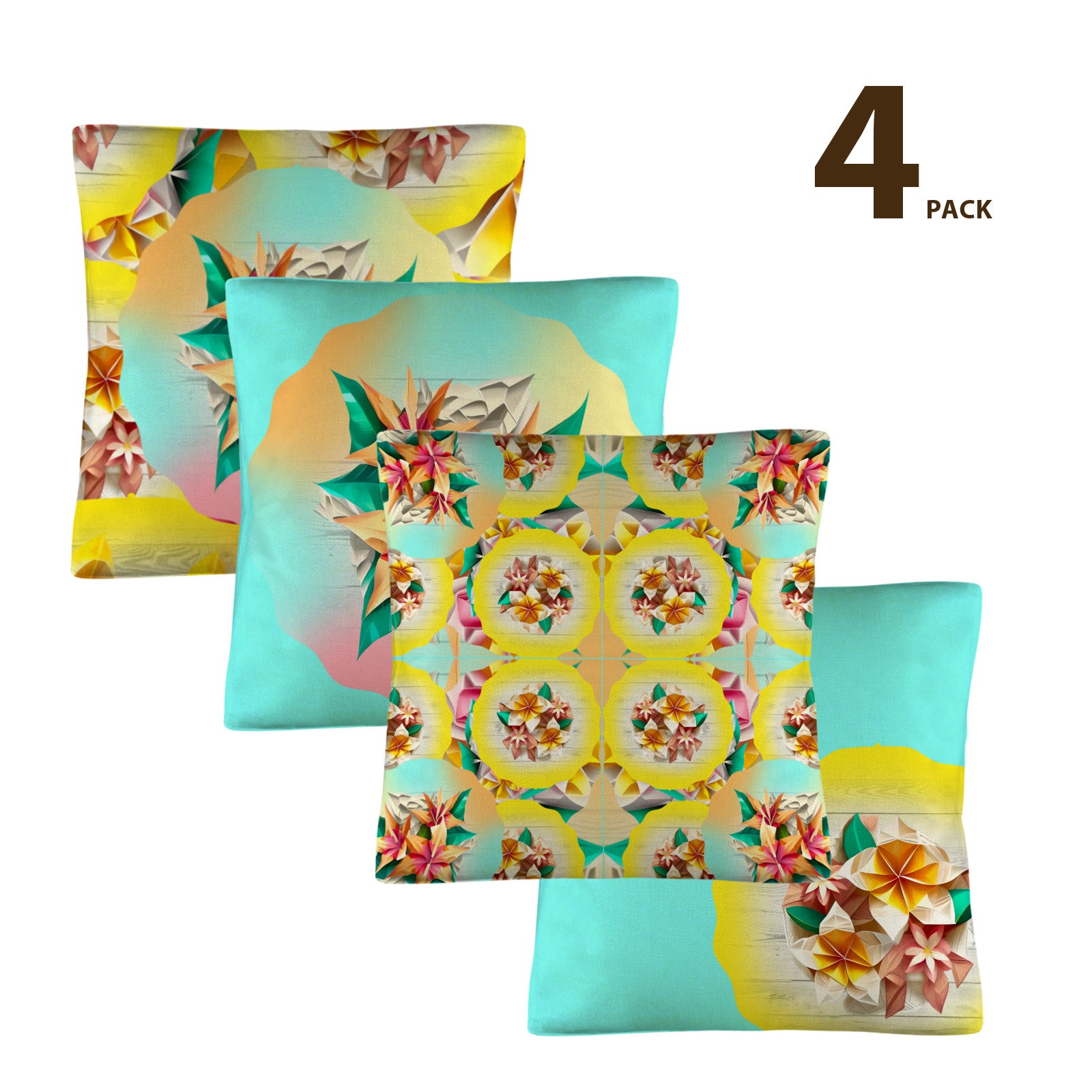 Circle Floral Pastel Pattern Custom Pillow Case 18x18inch (One Side with Different Printing)(Pack of 4) | Ships from USA