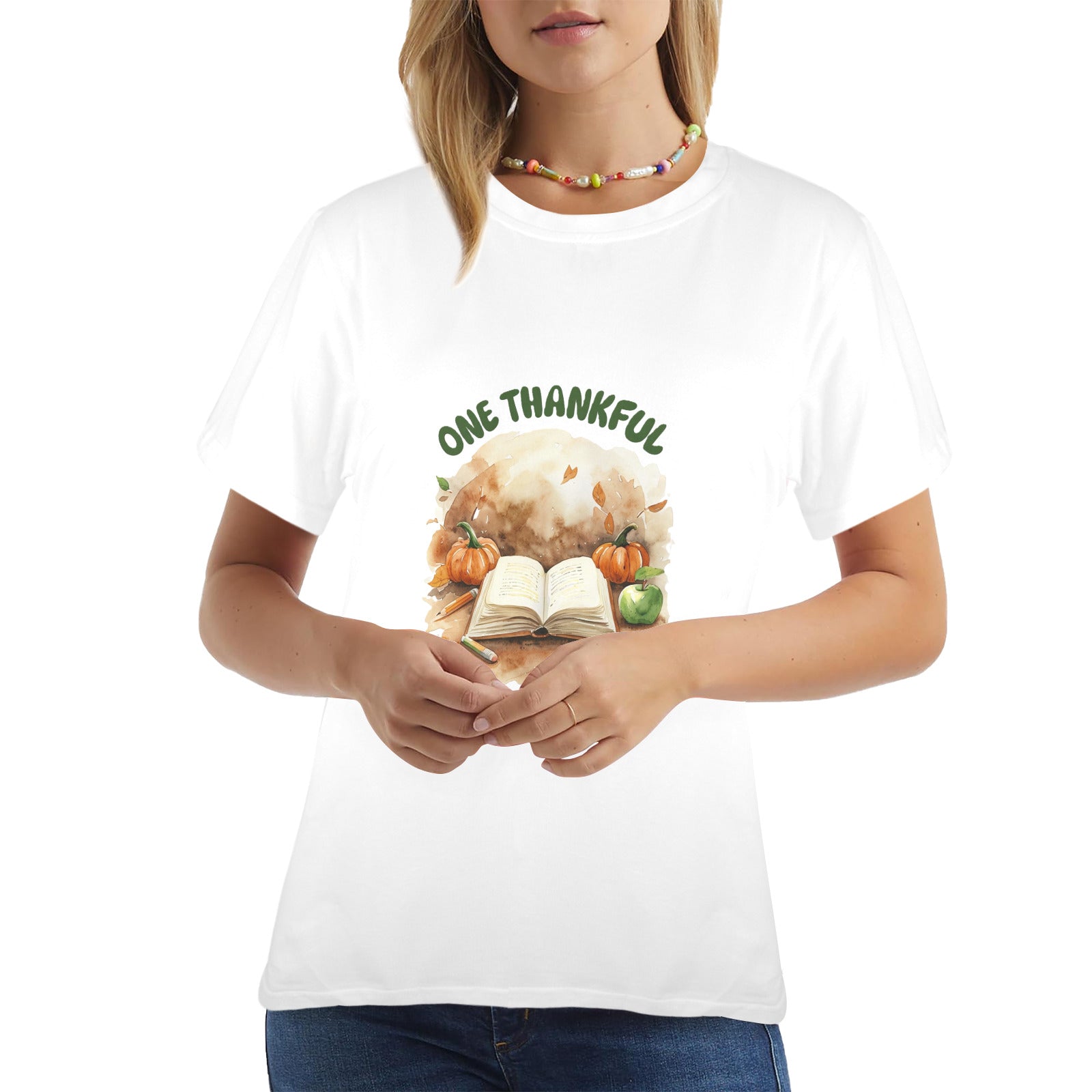 Women's One Thankful Teacher Graphic T-Shirt (Made in USA)