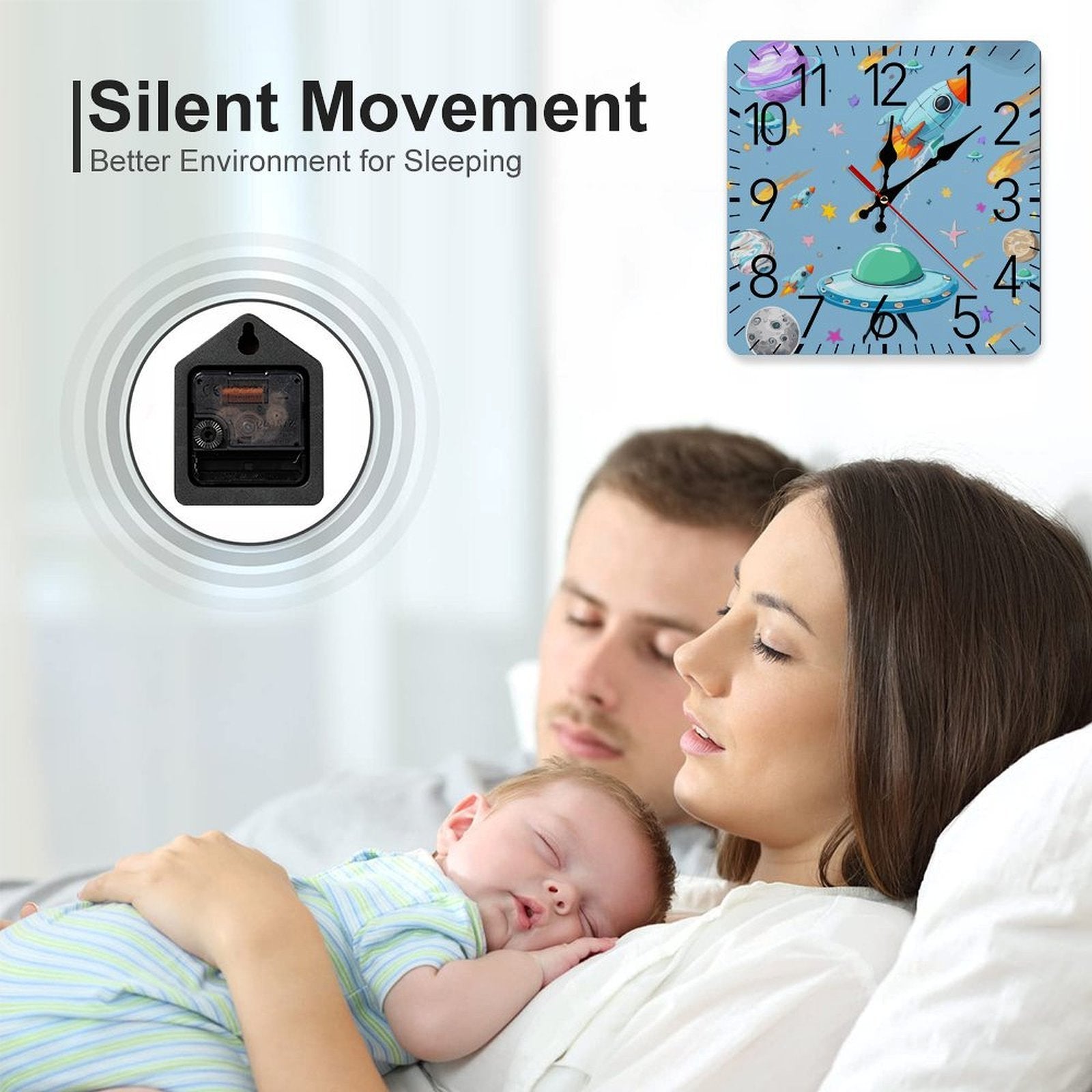 Space Wars Square Wall Clock with Numbers | Ships from USA