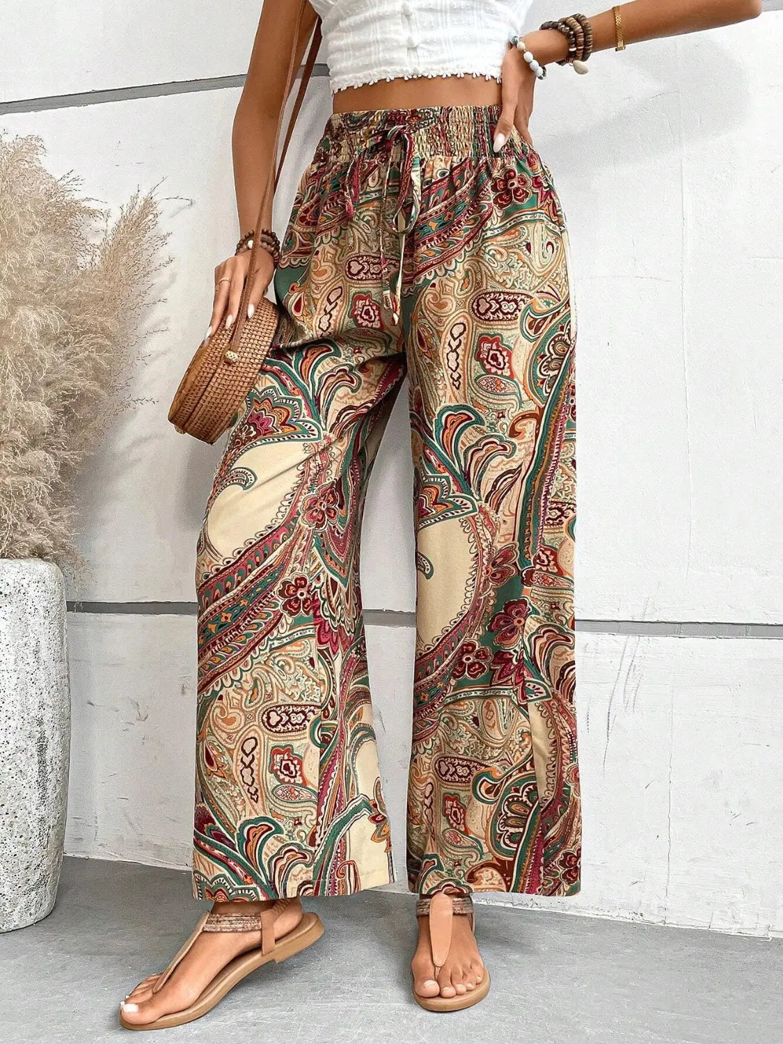 Boho Chic Paisley Printed Wide Leg Pants