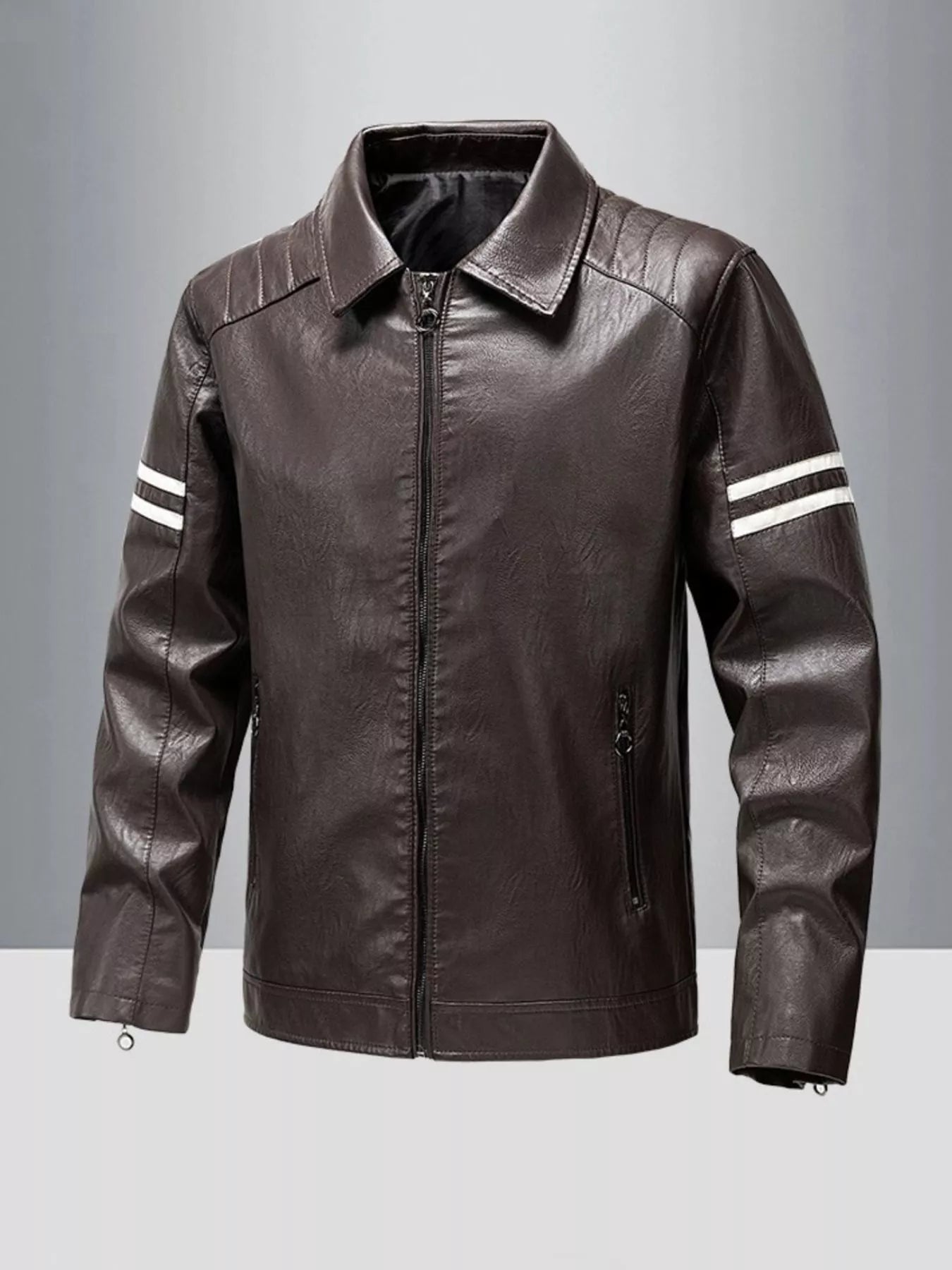Men's Plus Size Zip Up Faux Leather Motorcycle Jacket