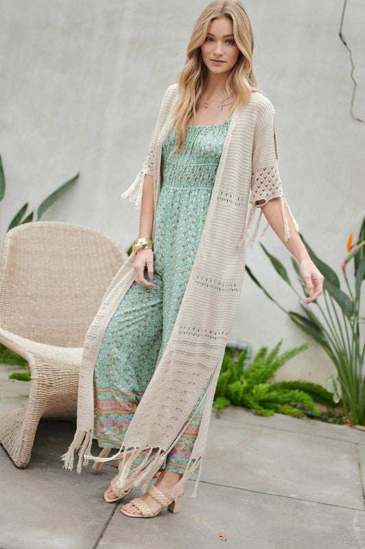 Women's Solid Long Cardigan with Fringe