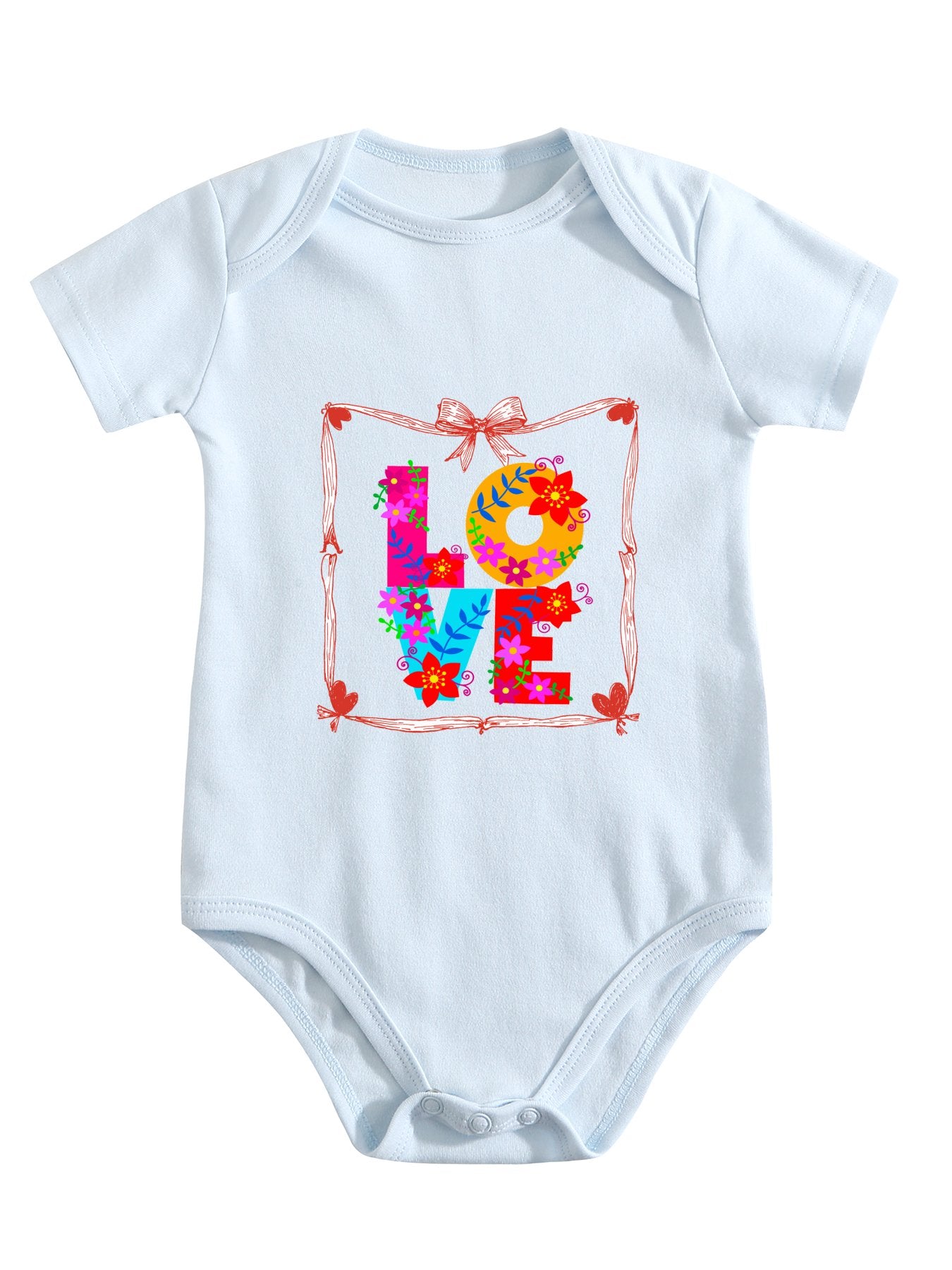 Floral LOVE Unisex Cotton Short Sleeve Baby Romper Onesie