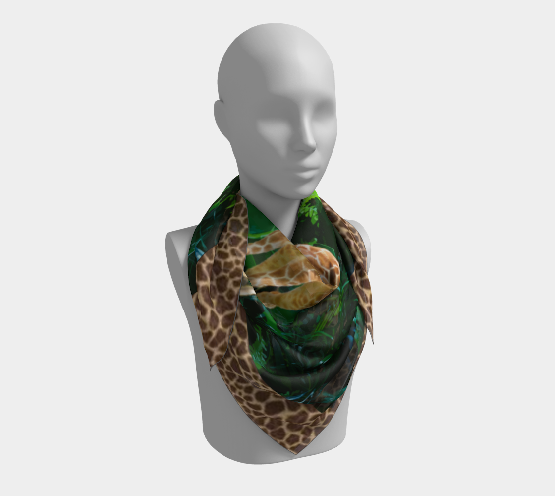 Tall Giraffe on Greenery Square Scarf