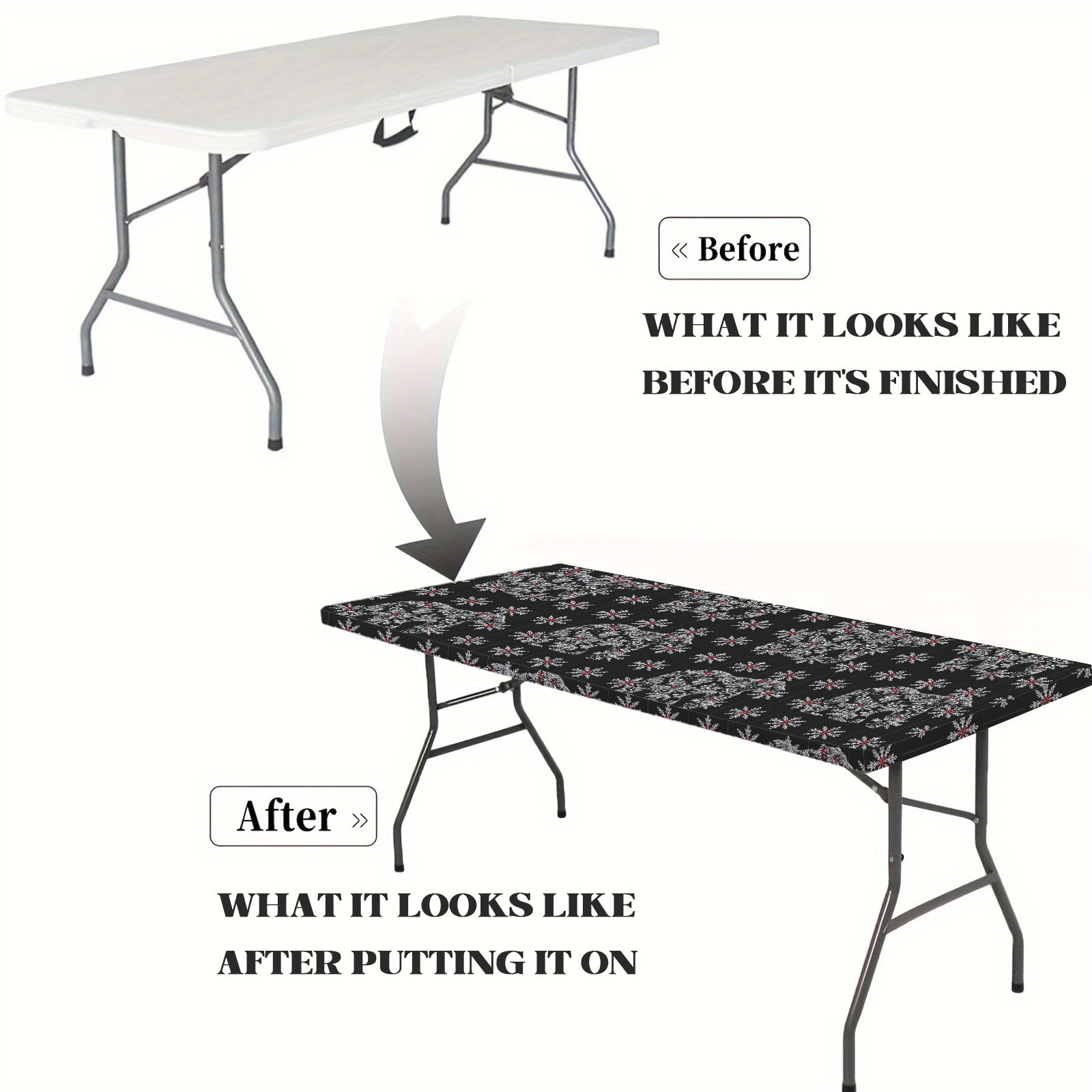 Chinoiserie Christmas Polar Bear Black Elastic Fitted Tablecloth - 72