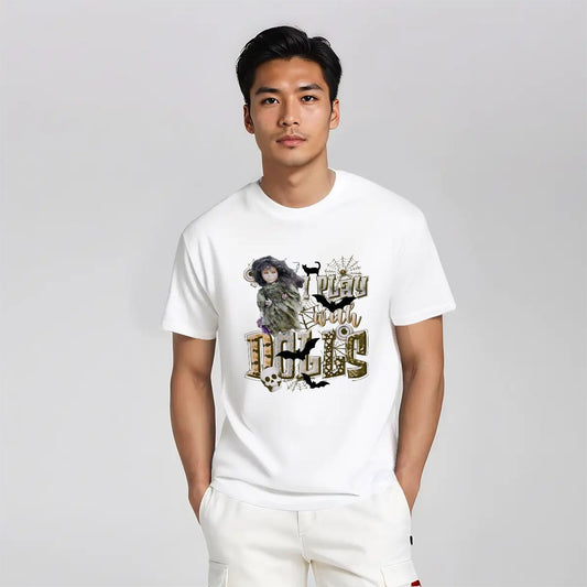I Play with Dolls Scary Halloween Gildan 5000 Unisex Cotton T-shirt