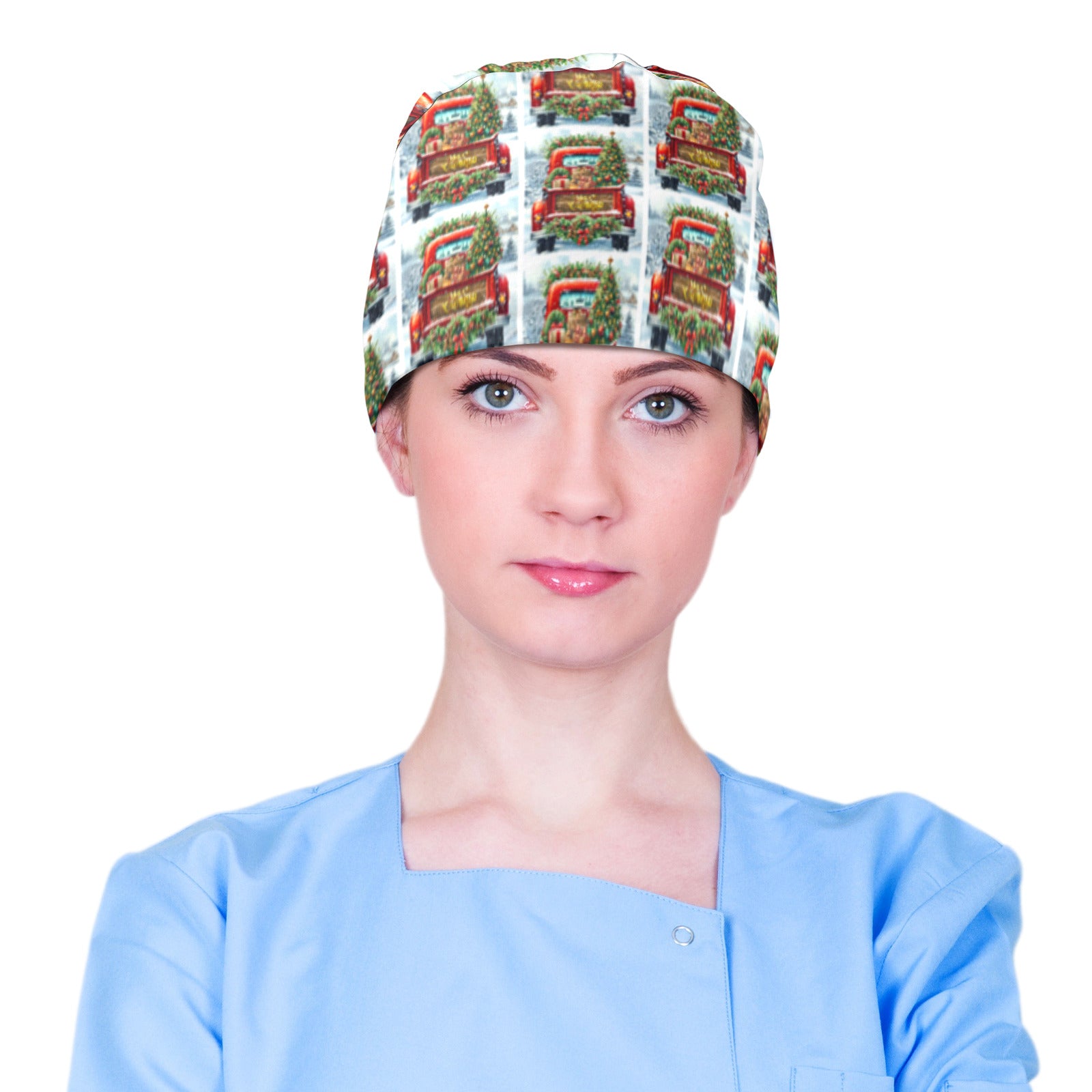 Merry Christmas Red Truck Medical Scrub Cap (Made in USA)