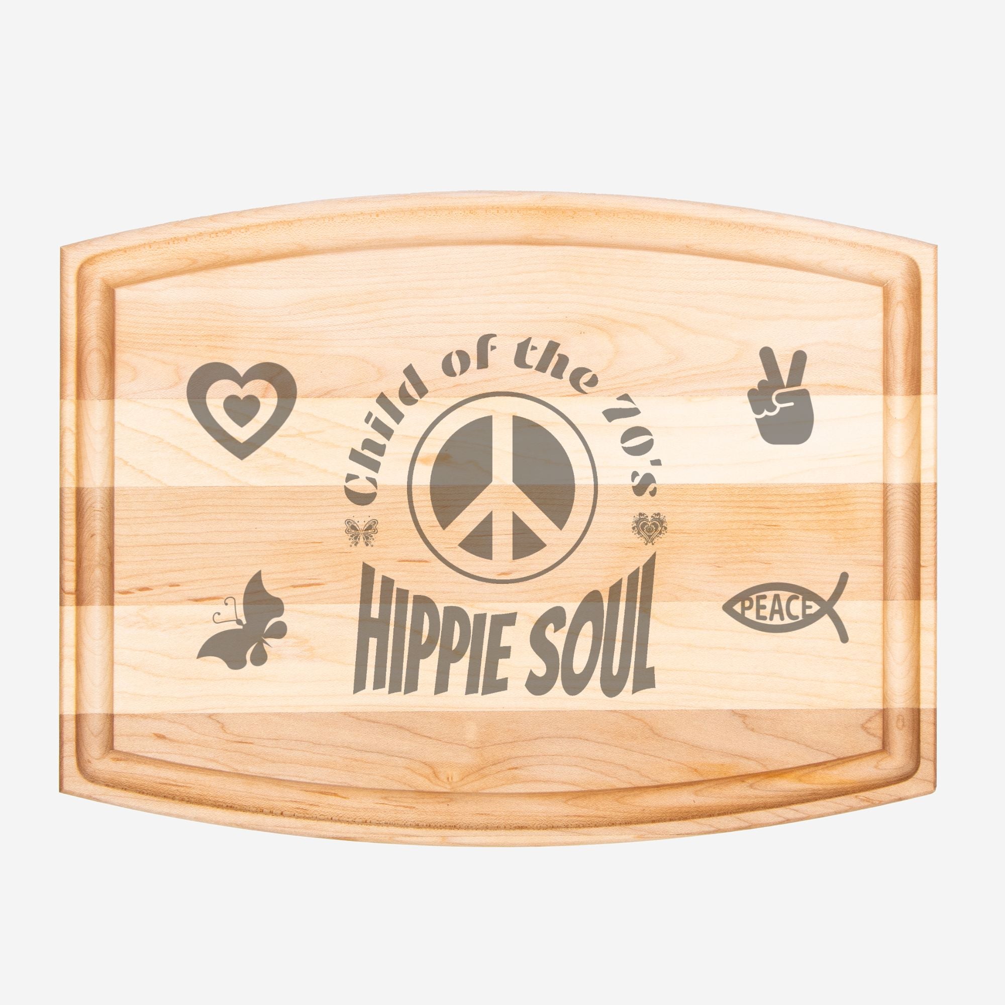 Child of the 70s Arched Wood Cutting Board with Groove - 12