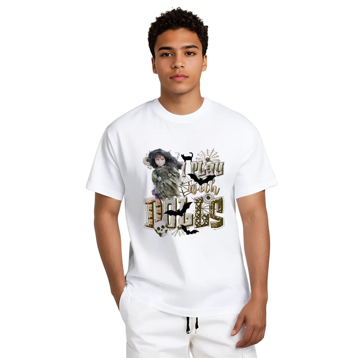 I Play with Dolls Scary Halloween Gildan 5000 Unisex Cotton T-shirt