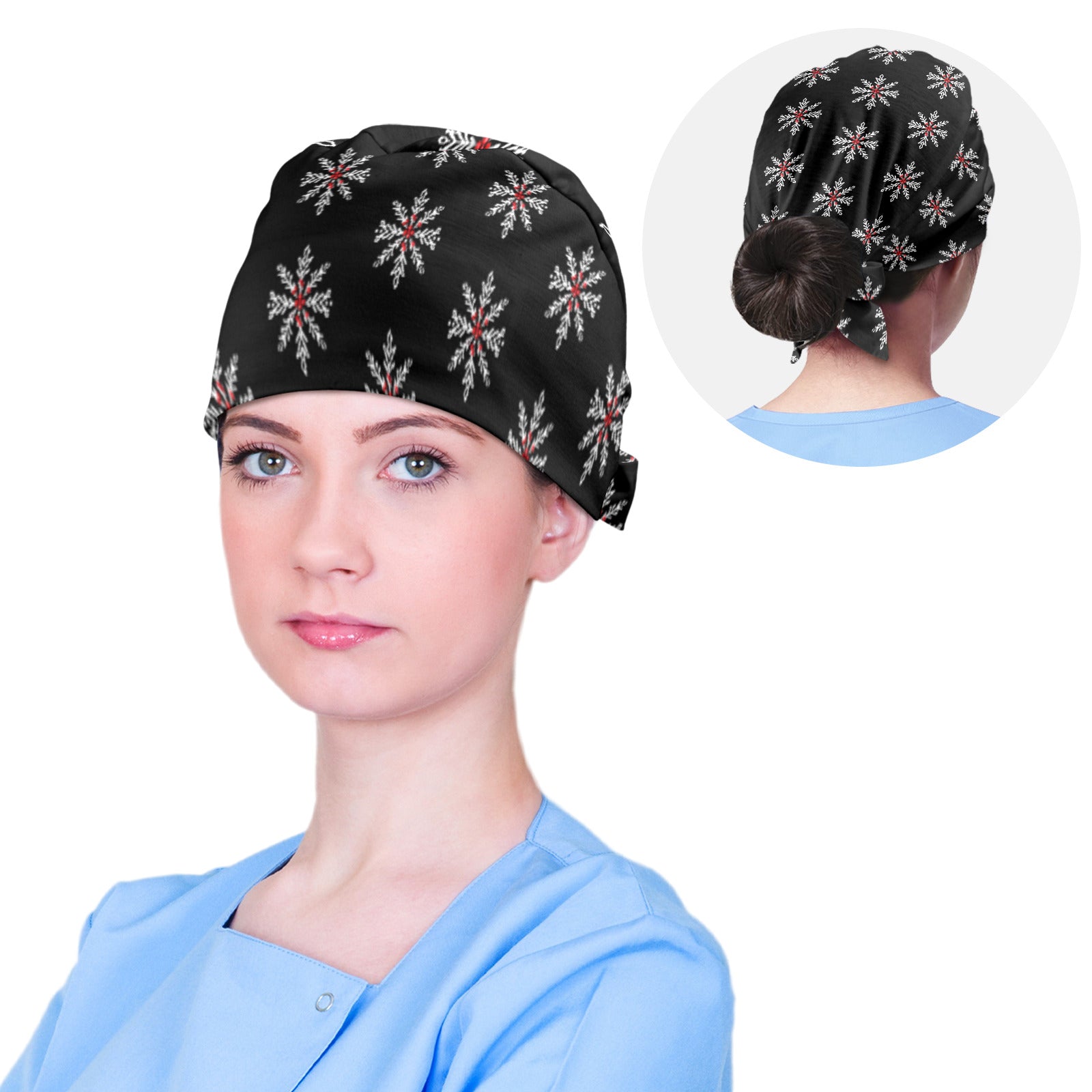 Snowflakes with Mistletoe Medical Scrub Cap (Made in USA)