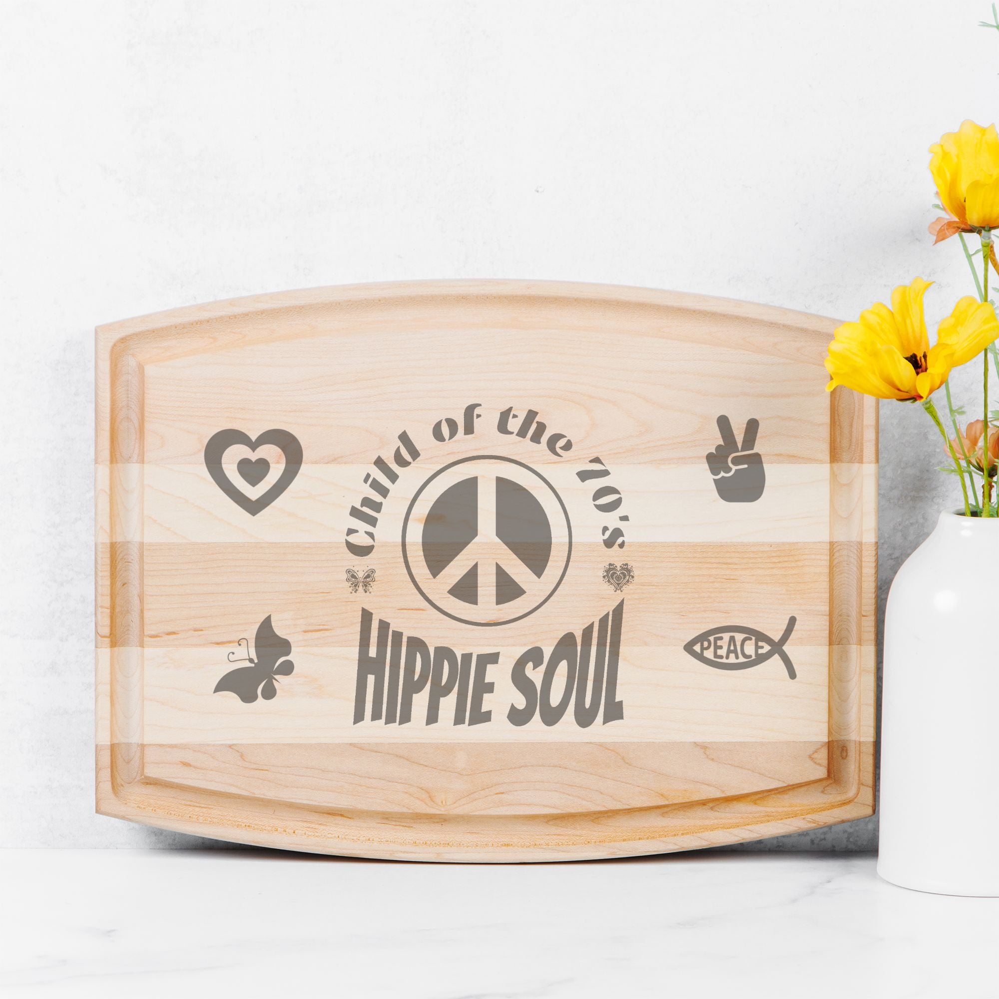 Child of the 70s Arched Wood Cutting Board with Groove - 12