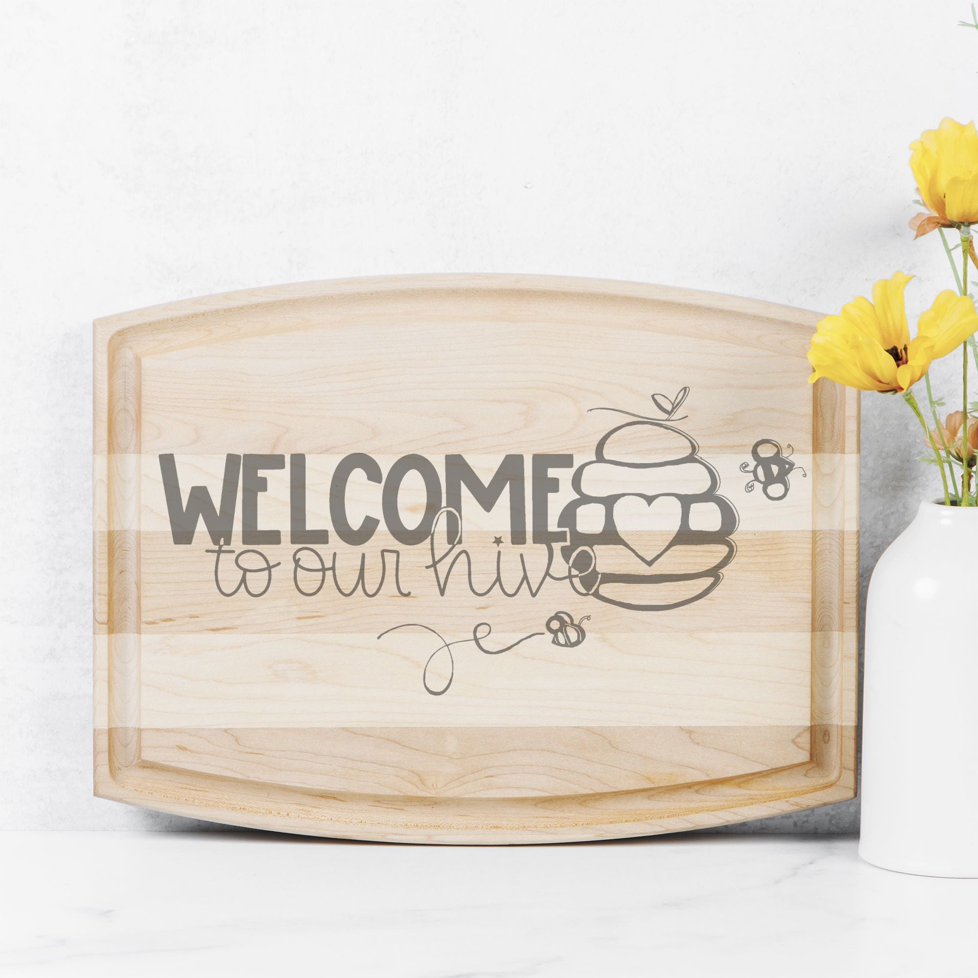 Welcome to Our Hive Arched Wood Cutting Board with Groove - 12