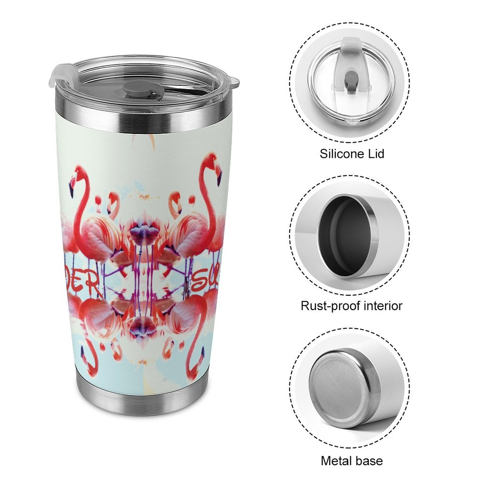 Pink Flamingos Summer Design 20oz Silver Rim Tumbler (Made in USA)