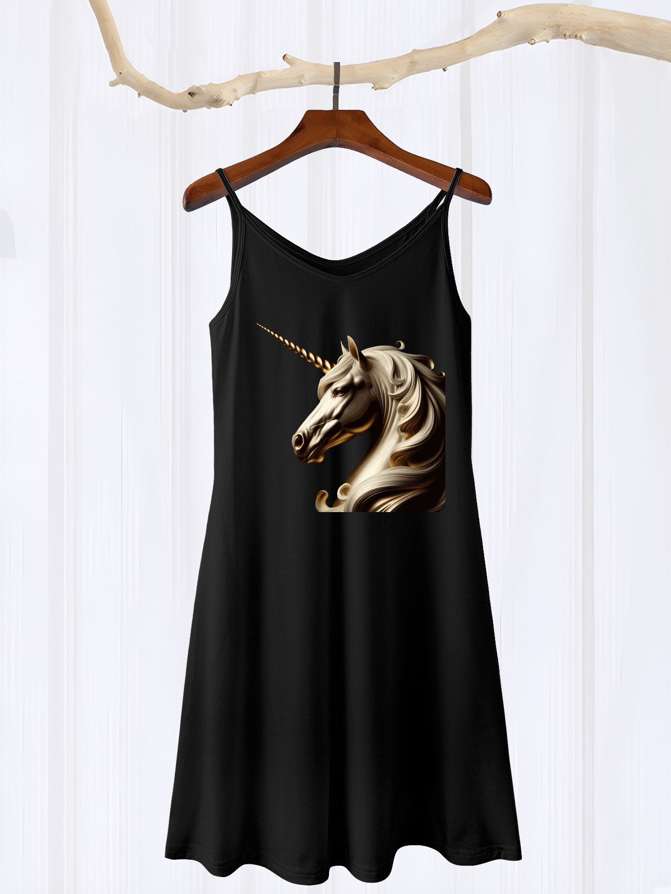 Golden Unicorn Sleeveless U-Neck Cami Dress for Women (Front Printing)