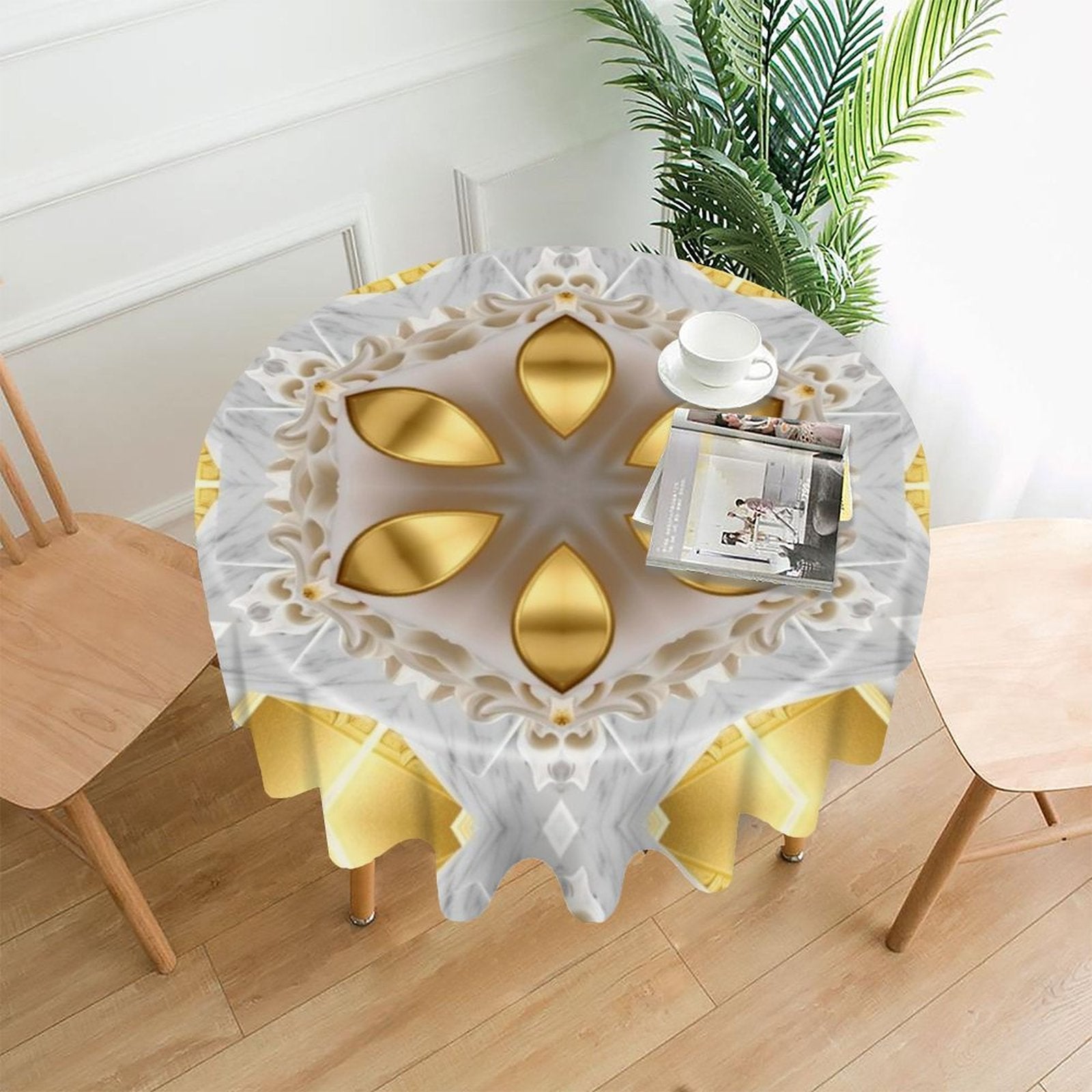 Golden Design Round Tablecloth (One-sided Printing)