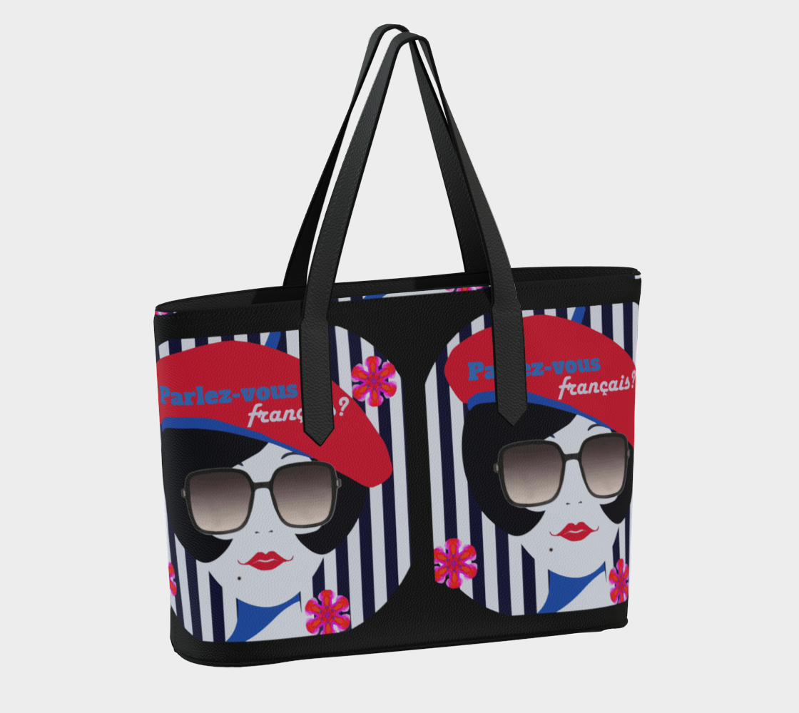 French Girl in Red Beret Printed Vegan Leather Tote Bag
