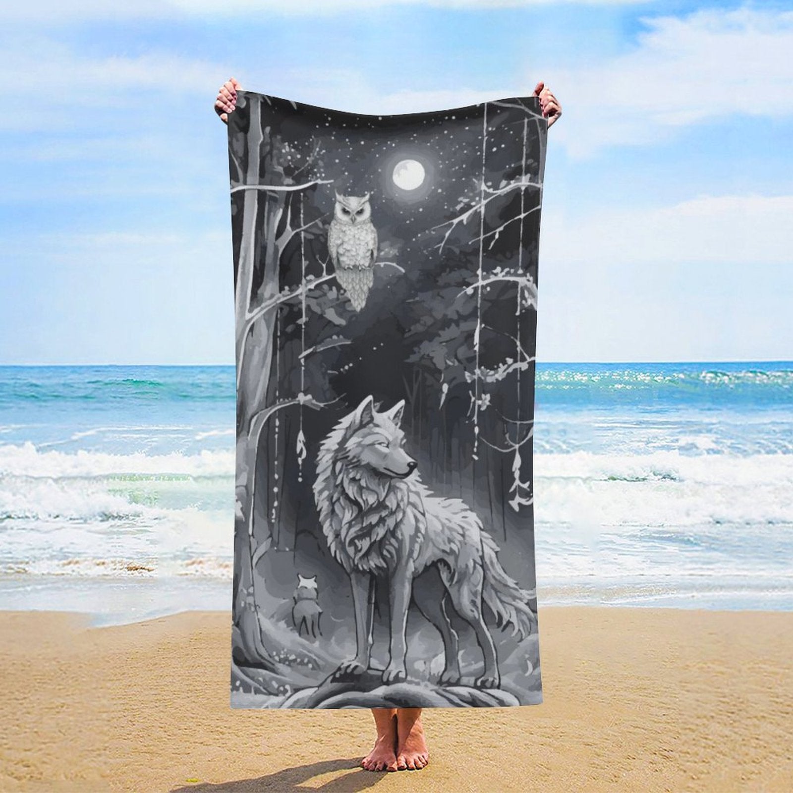 Ethereal Wolf in the Moonlight Bath Towel - 61.4