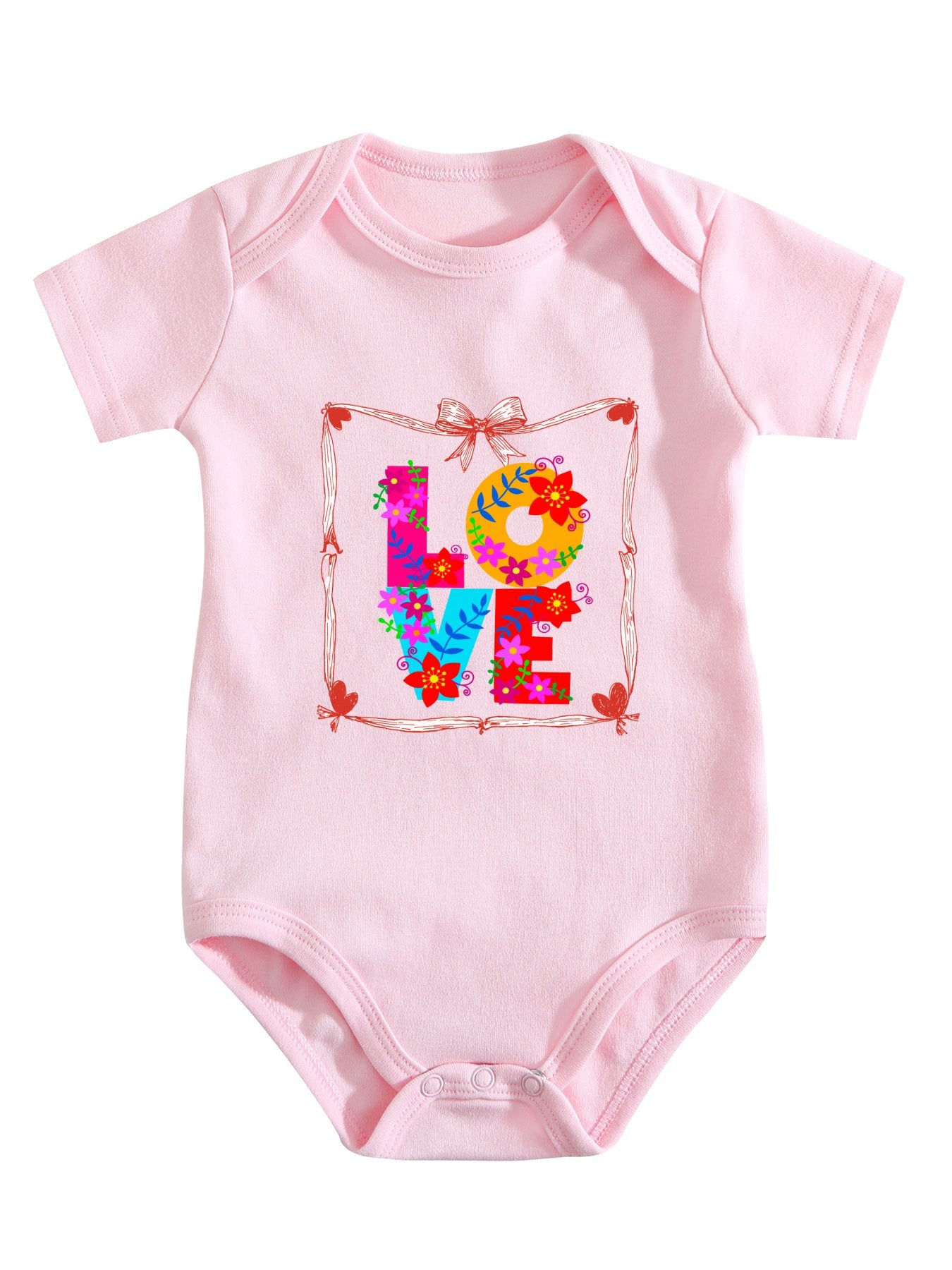 Floral LOVE Unisex Cotton Short Sleeve Baby Romper Onesie