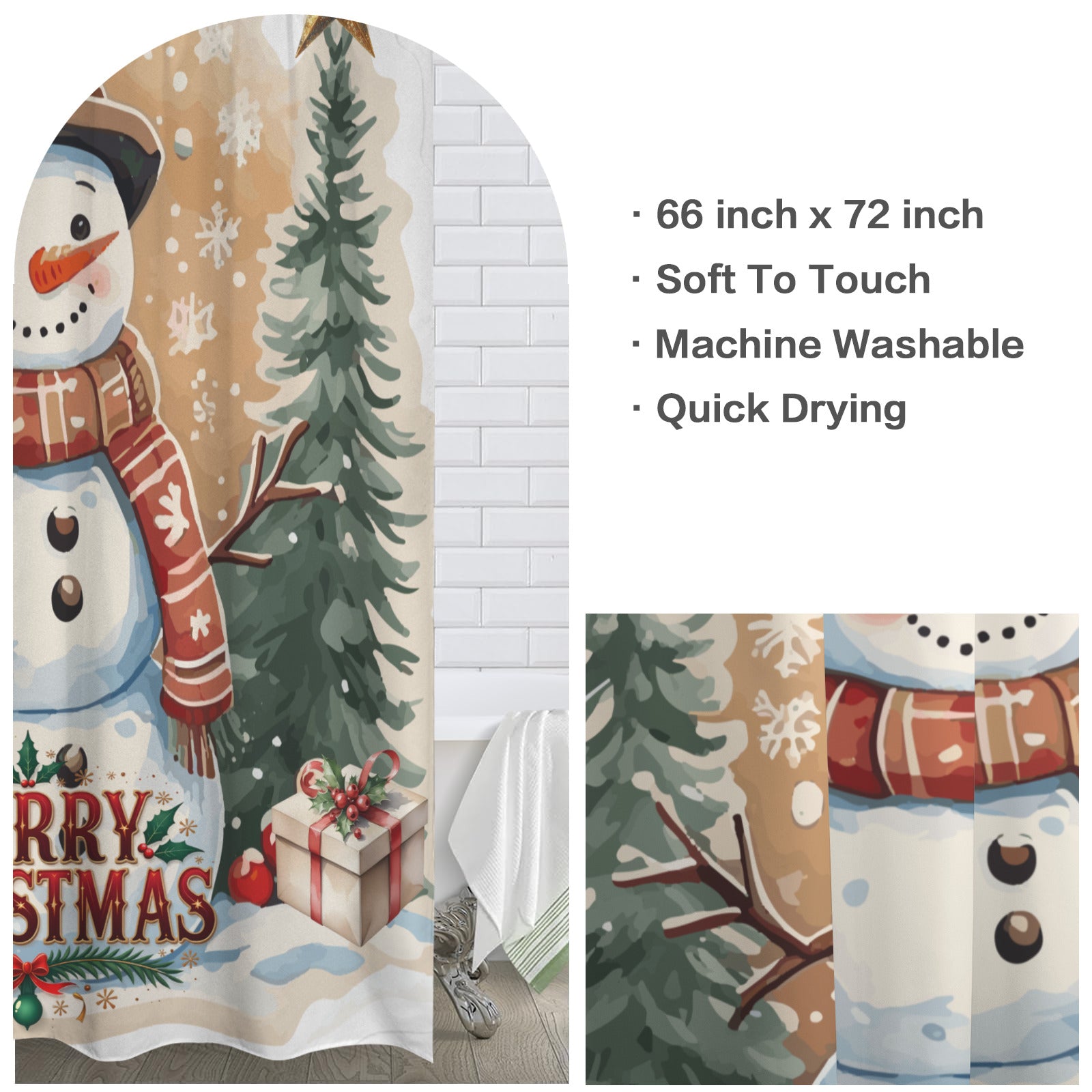 Happy Snowman Merry Christmas Shower Curtain 66