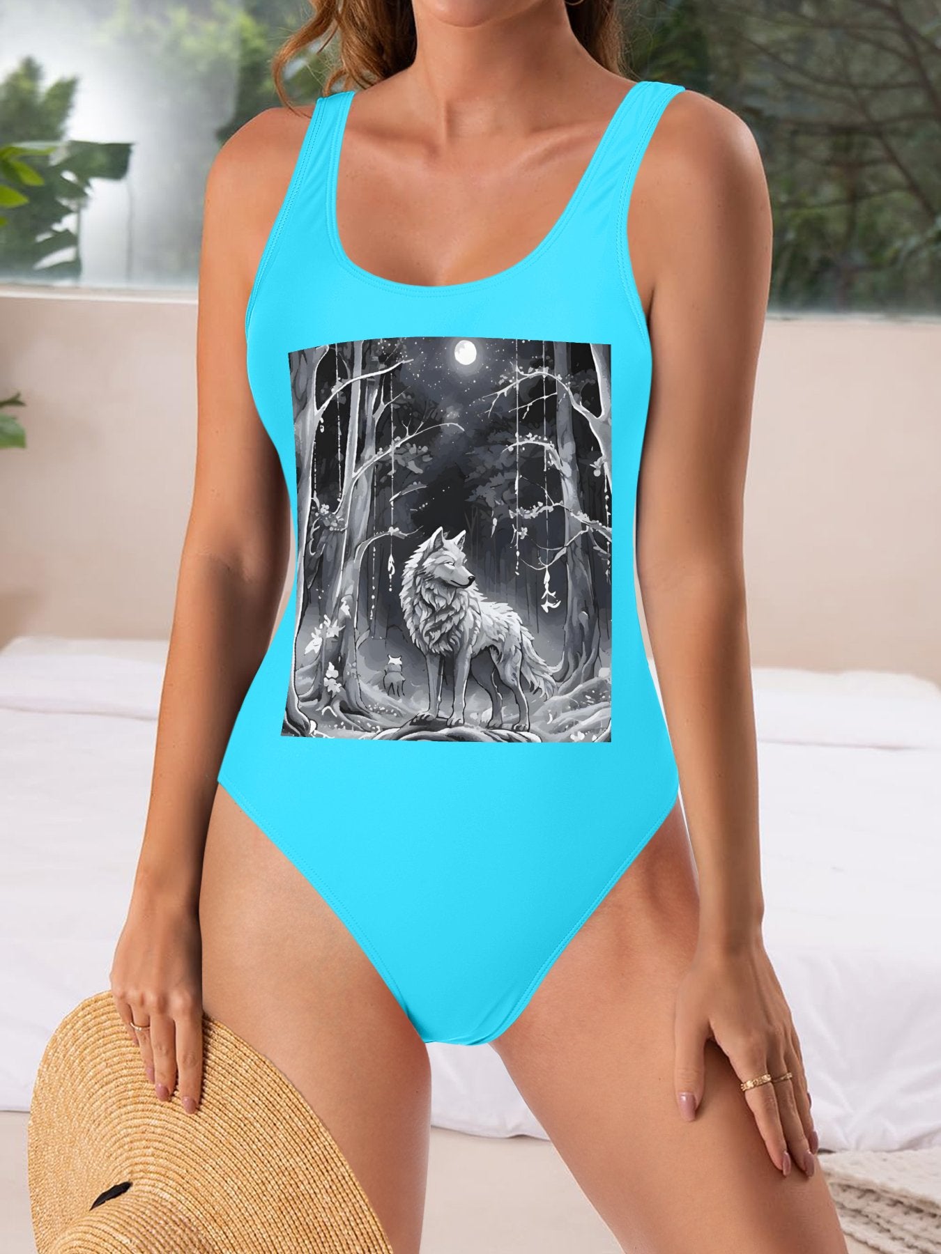 Ethereal Wolf in the Moonlight One-piece Swimsuit Bikini (Front Printing)