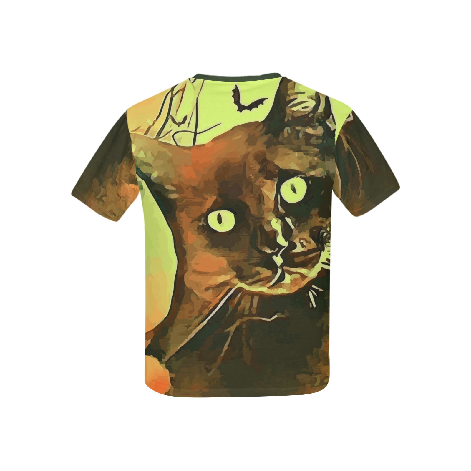 Child's Black Cat with Orange Moon Printed T-shirt (Made in USA）