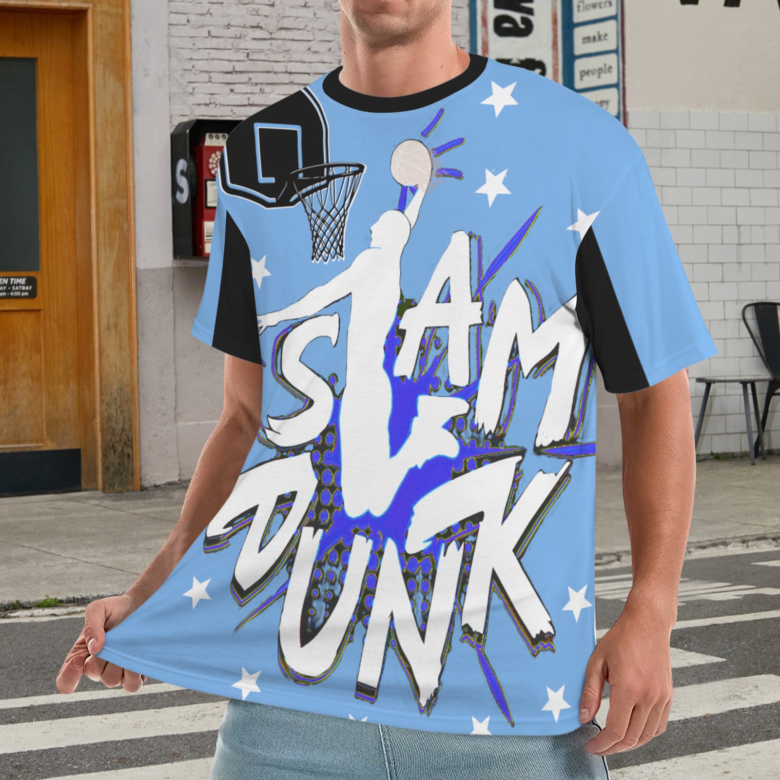 Slam Dunk Men's All Over Print Ribbed Collar T-Shirt (Model T94)