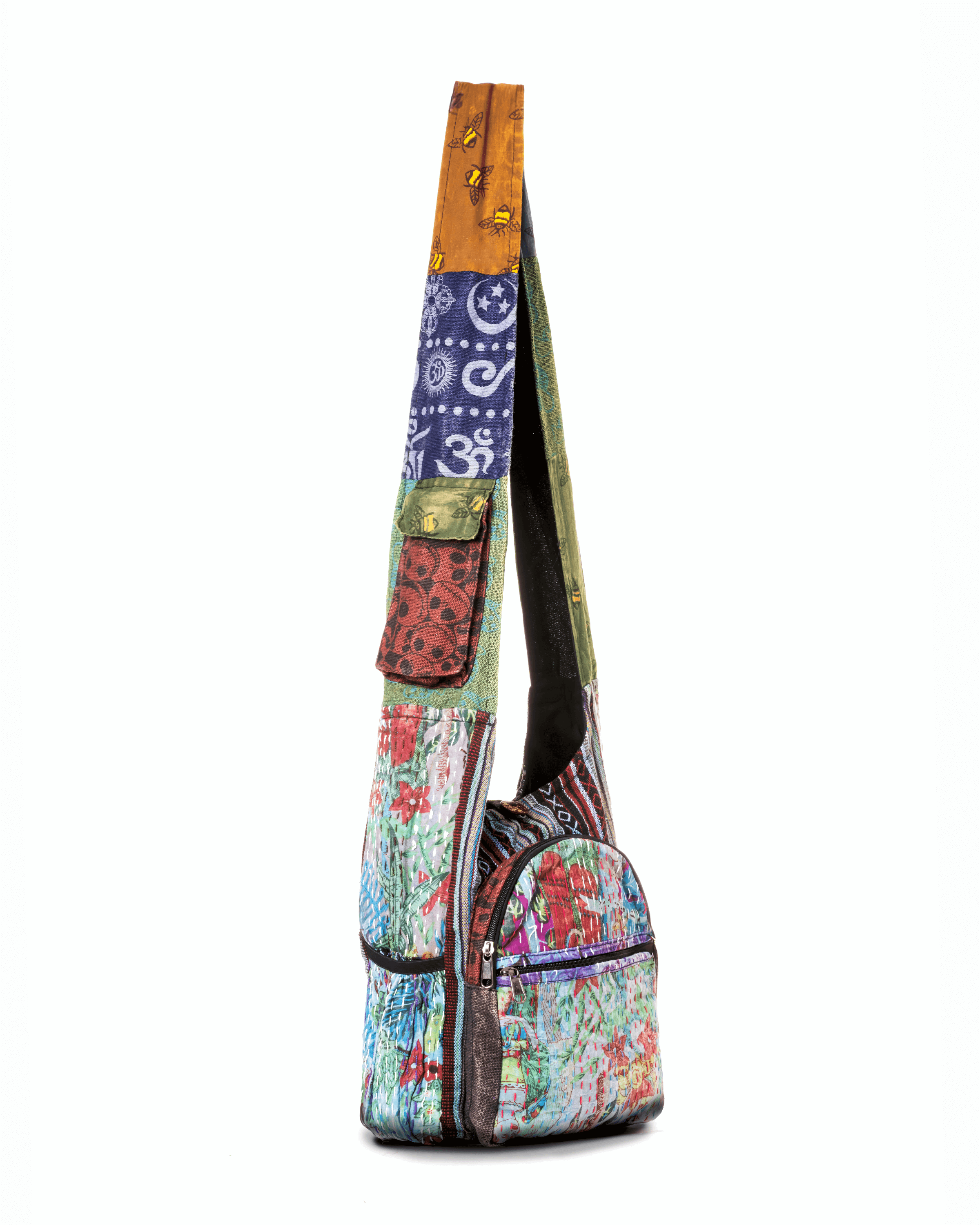 Kathmandu Collection Vintage Patchwork Hobo Bag with Water Bottle Pockets