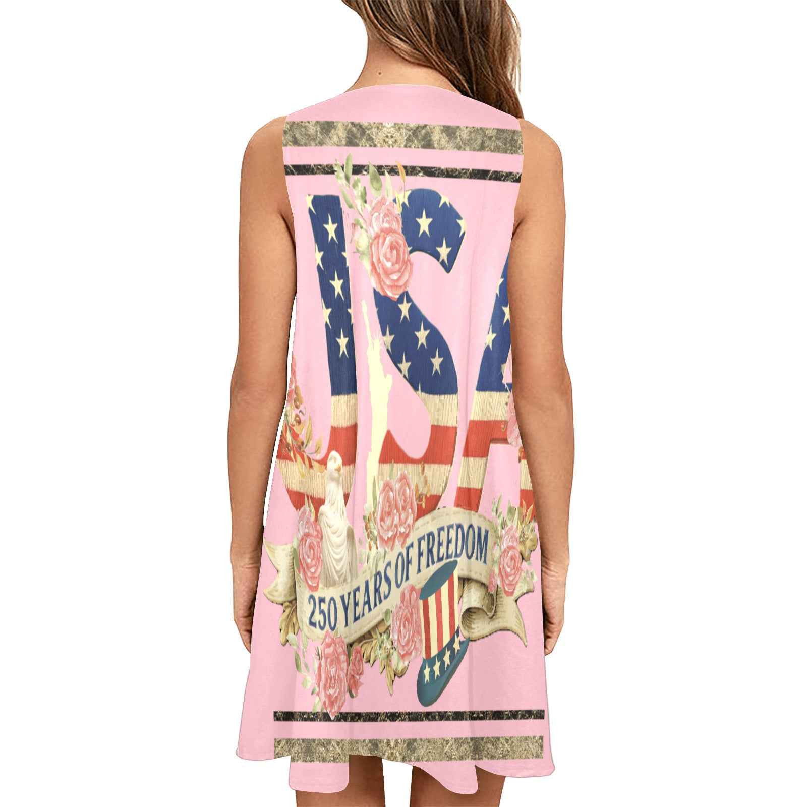 Pink USA 250 Years Sleeveless A-Line Pocket Dress (Model D57)